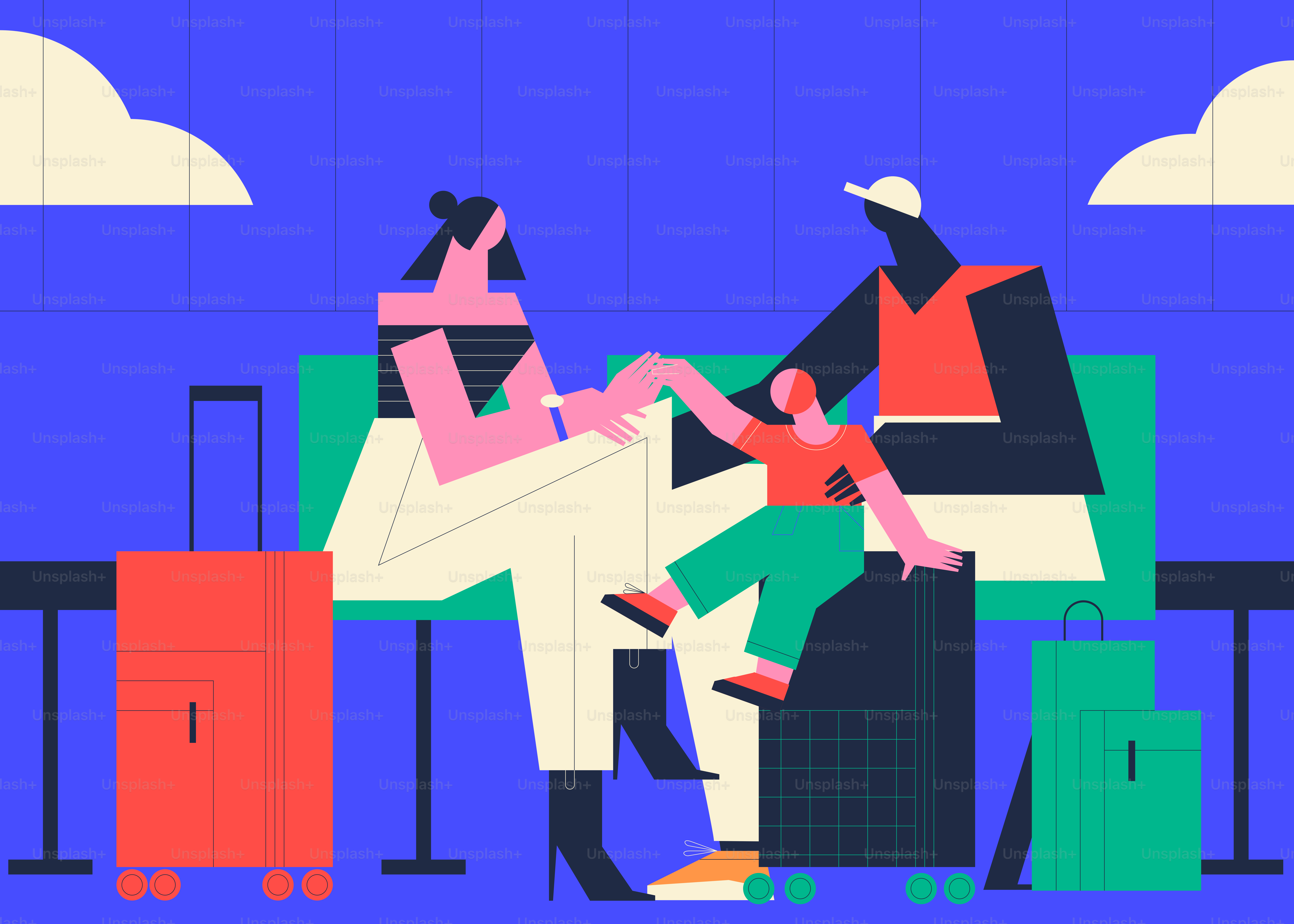 Familia con equipaje en una terminal de viajes
