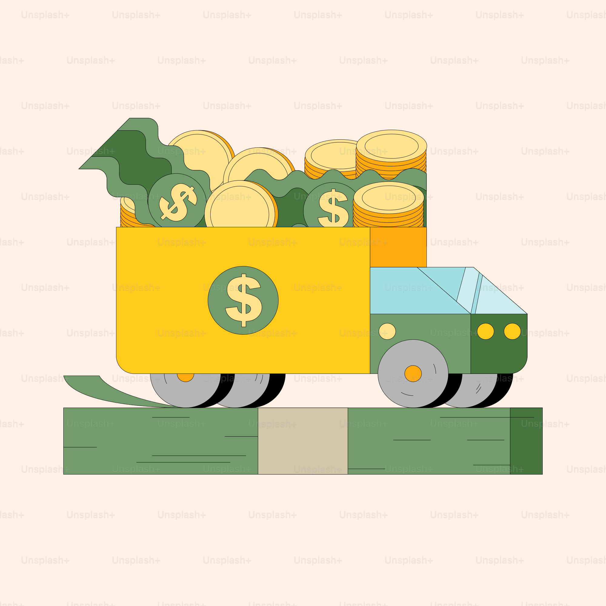 Truck filled with money and coins