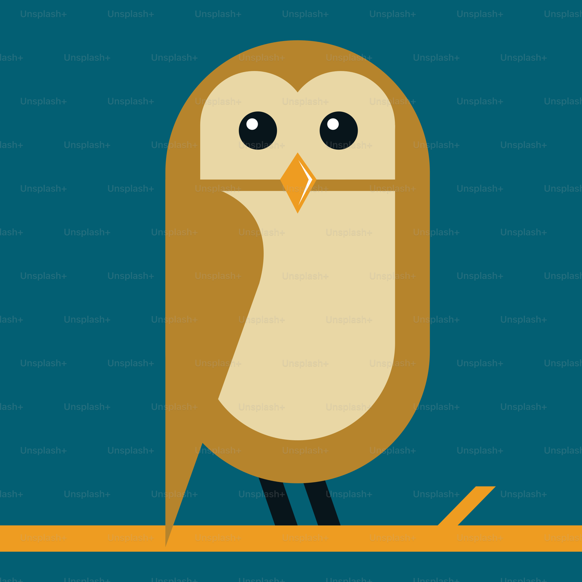 Stylized owl perched on a branch against blue background