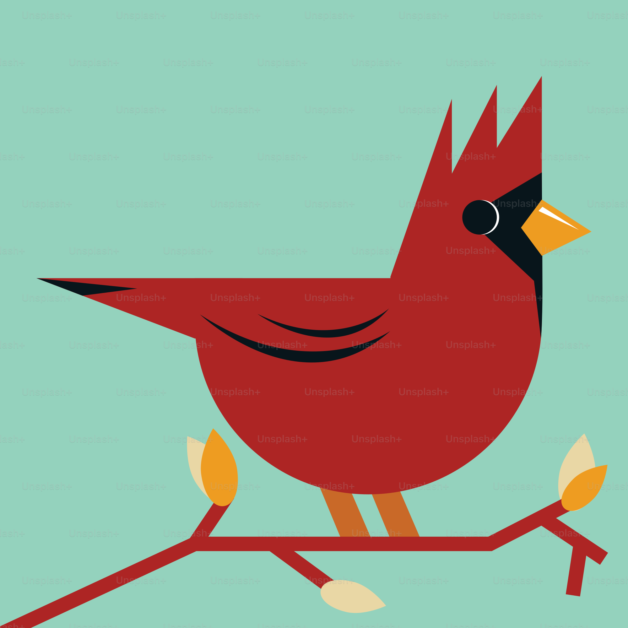 A stylized red cardinal perched on a branch