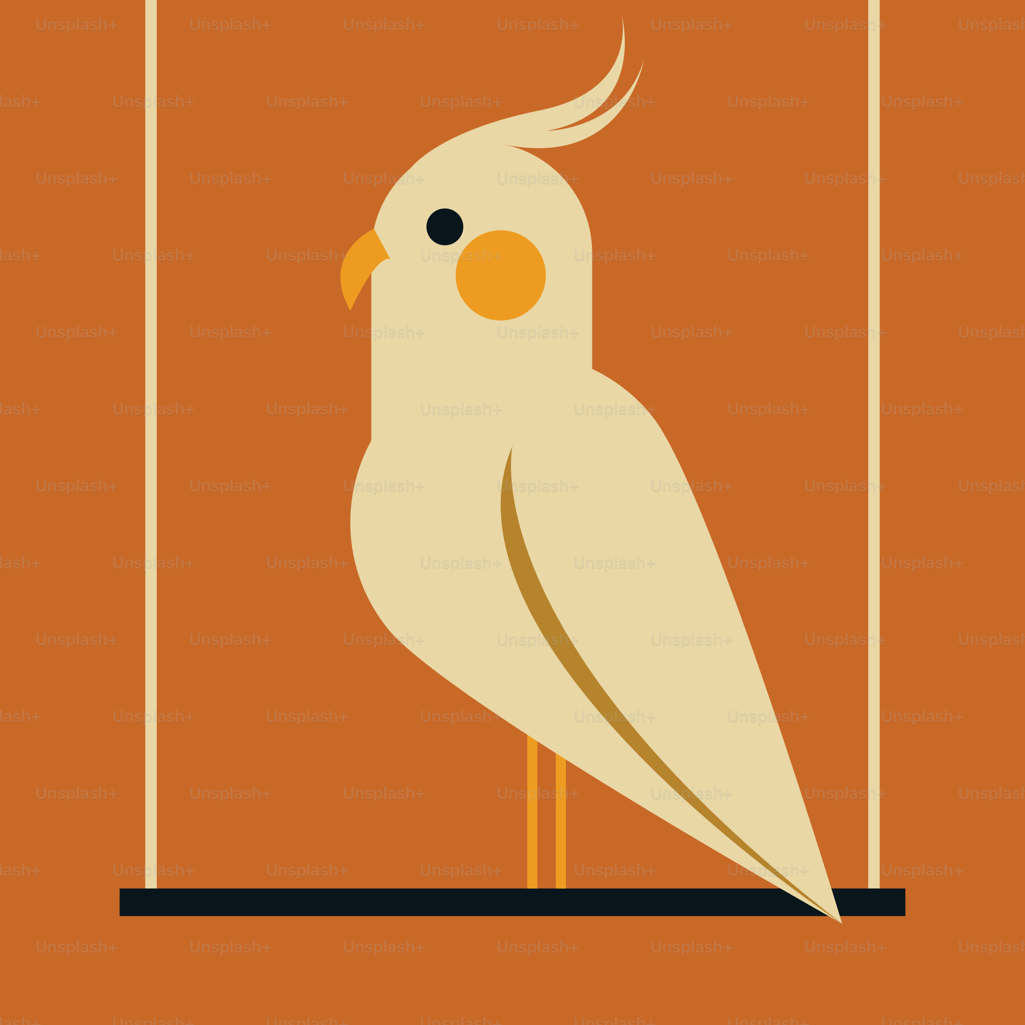 A stylized cockatiel perched on a swing.