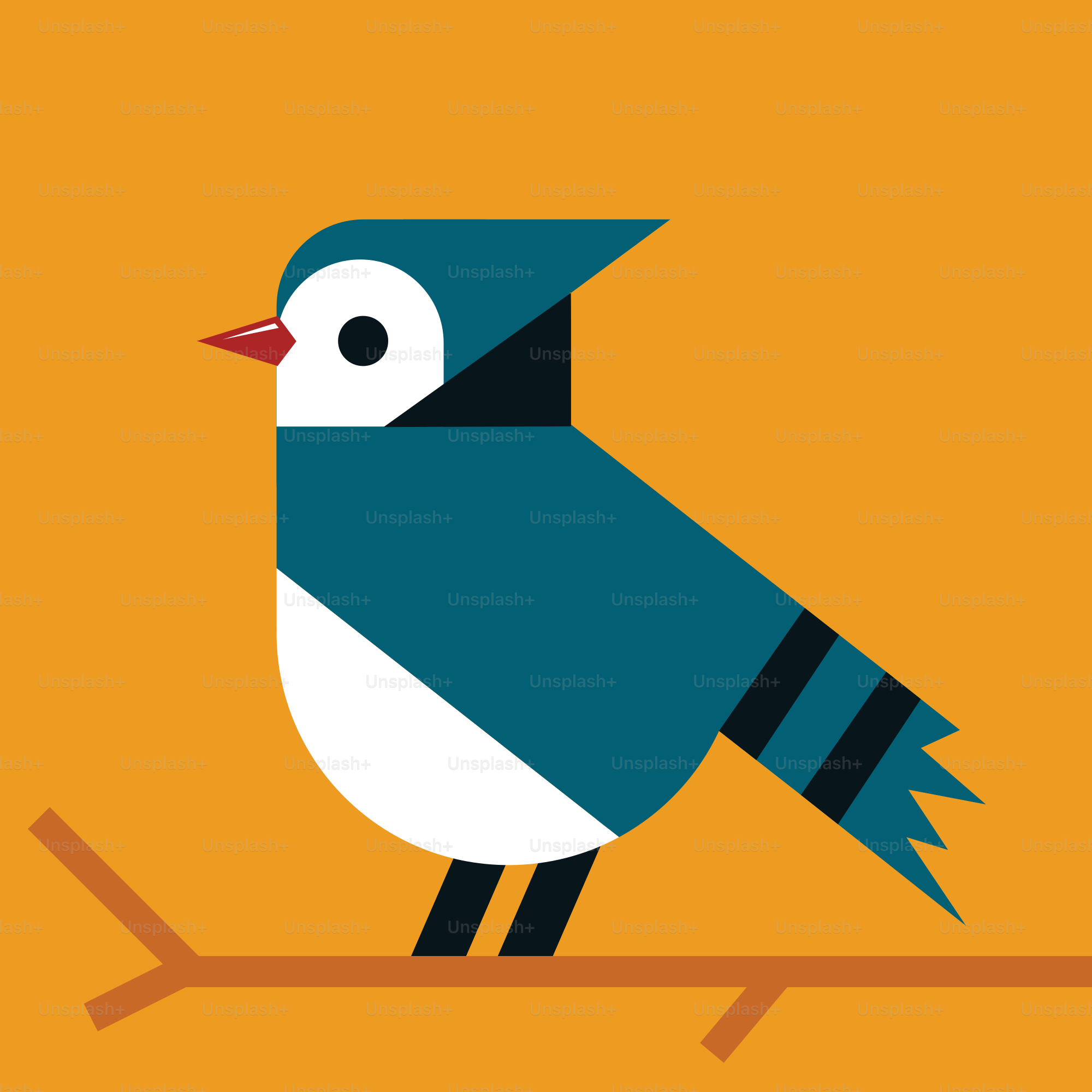 Geai bleu stylisé perché sur une branche.