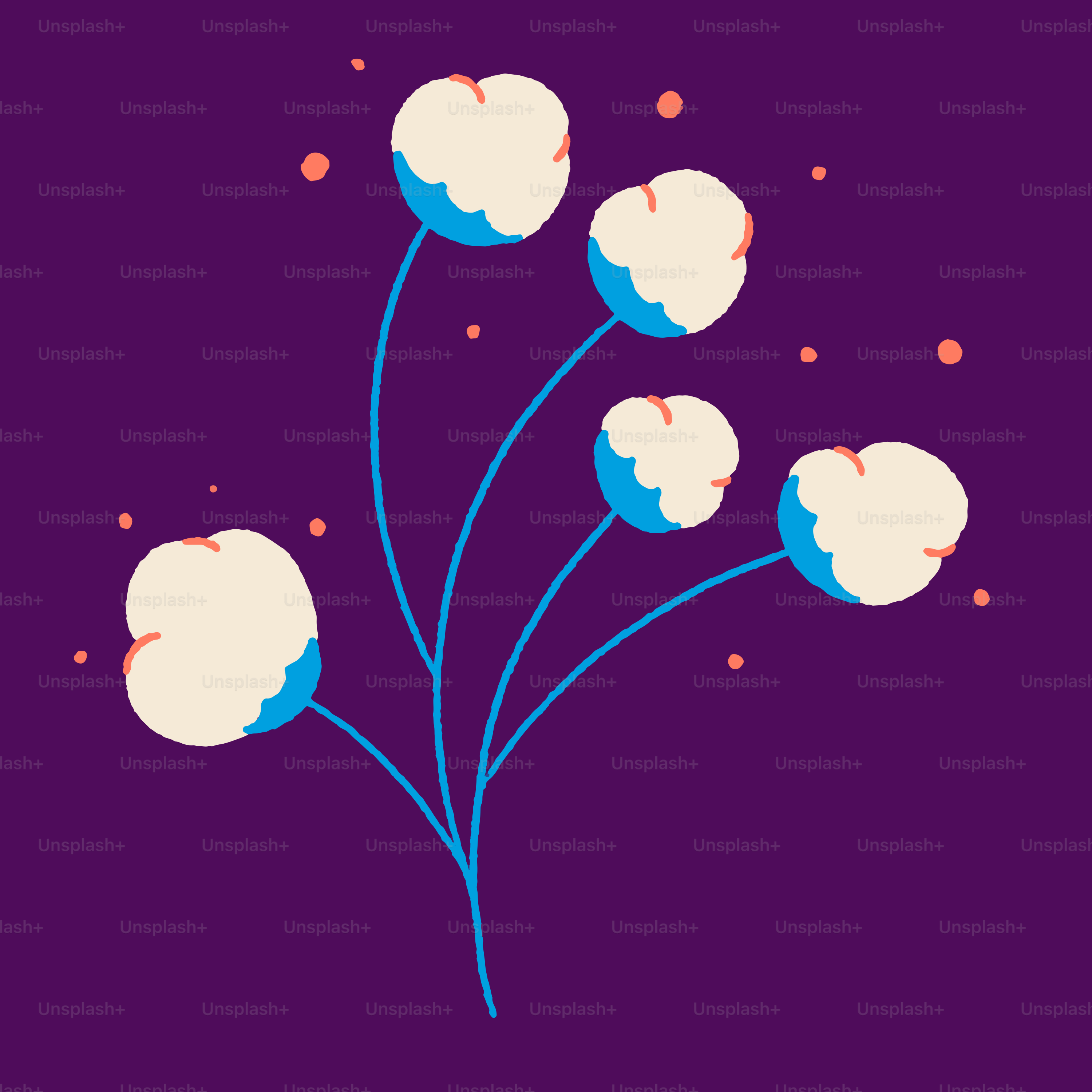 Fiori bianchi e blu su sfondo viola