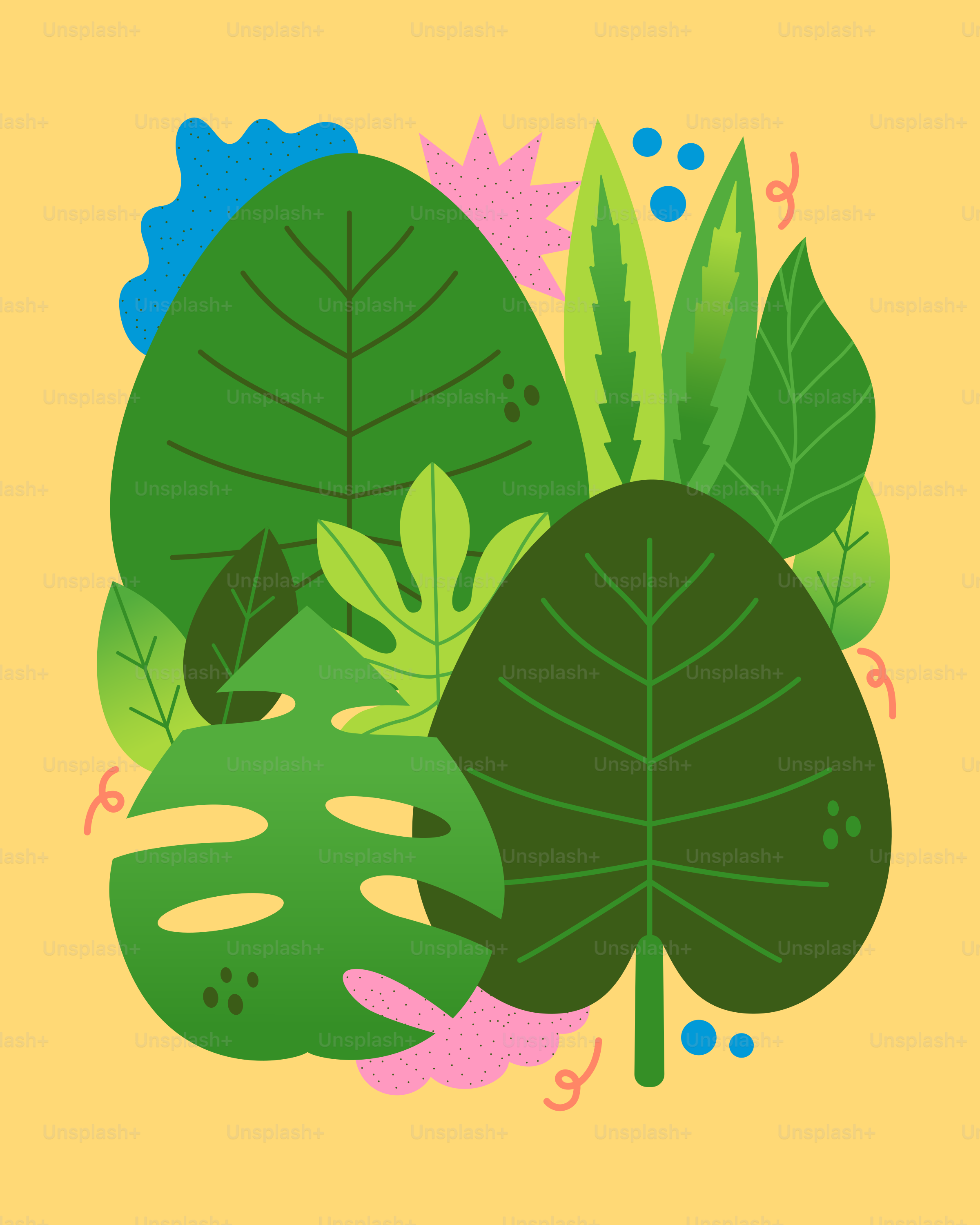 A vibrant collection of stylized green leaves