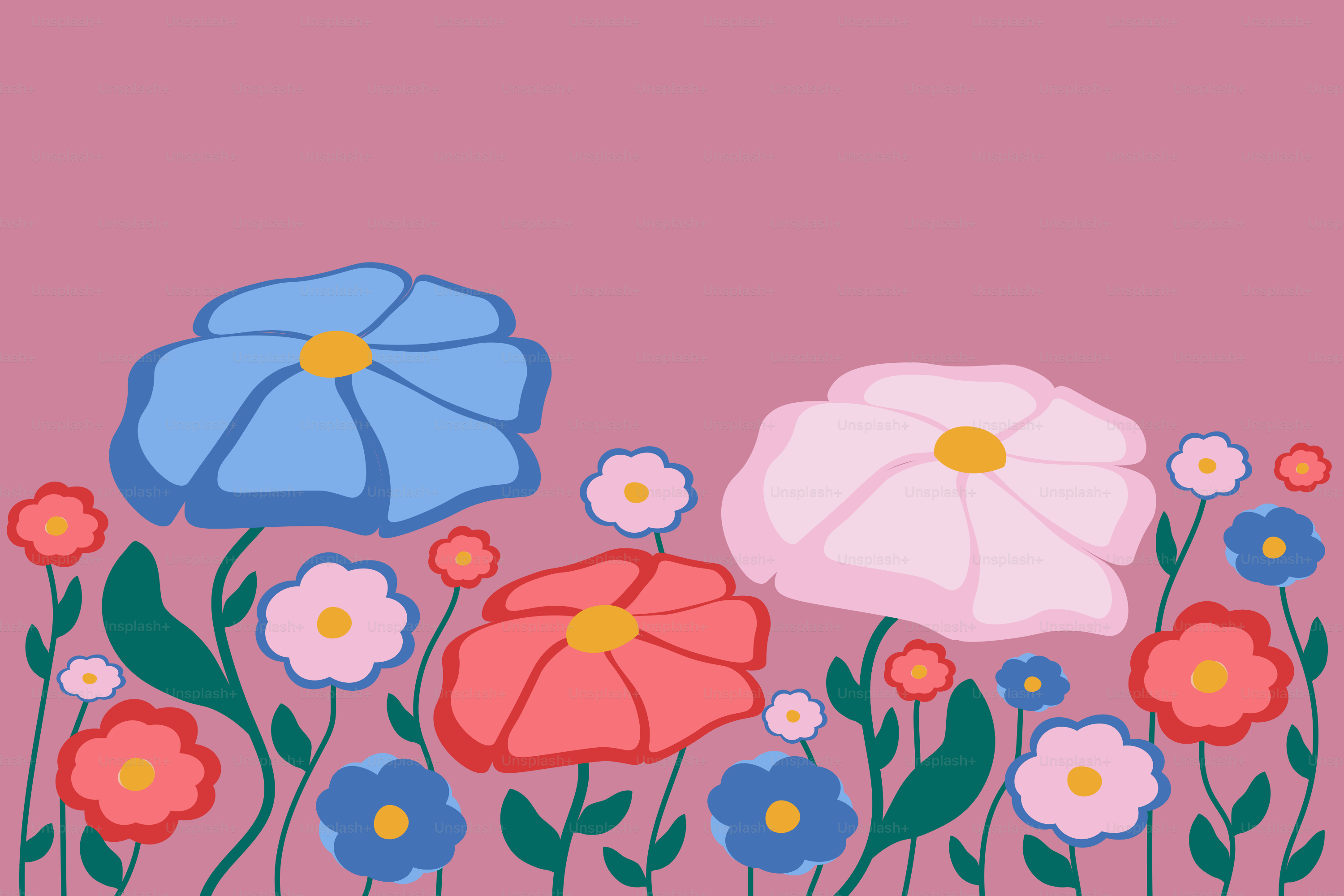 Colorful abstract flowers on a pink background