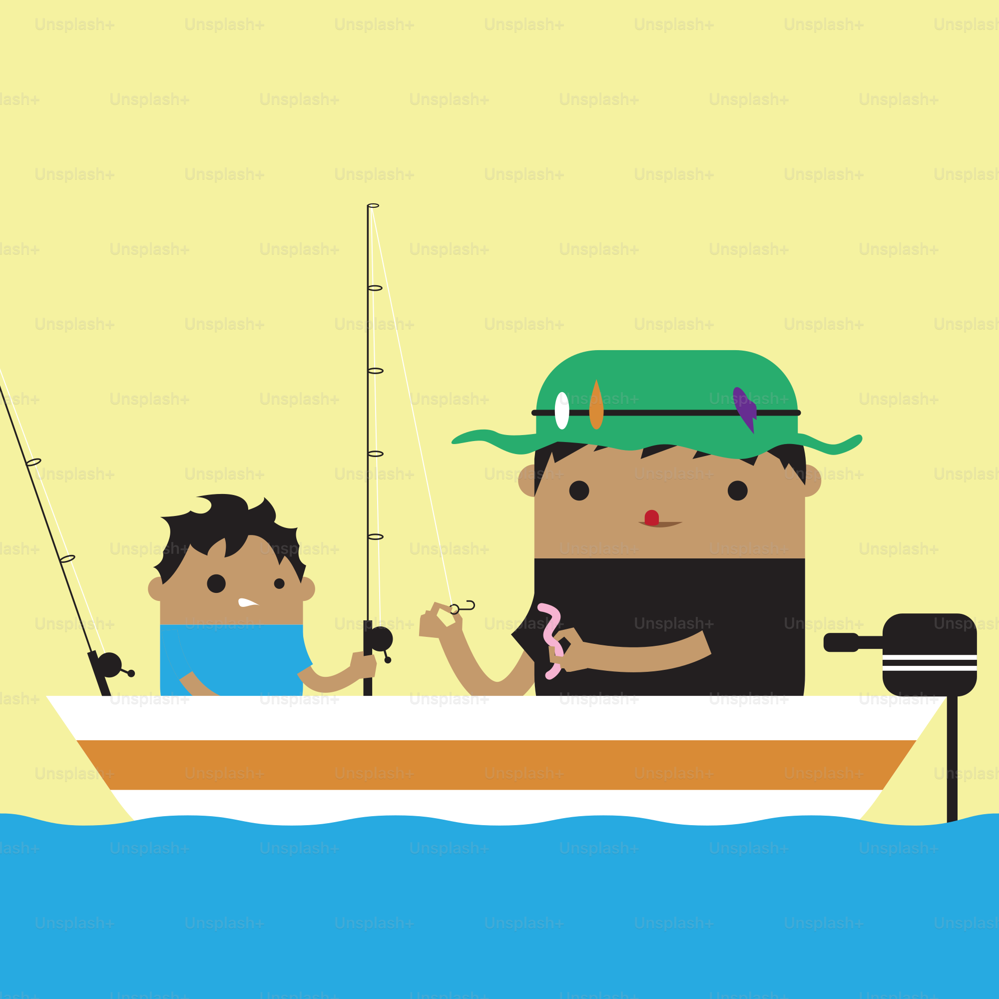 Father and son fishing together in a boat