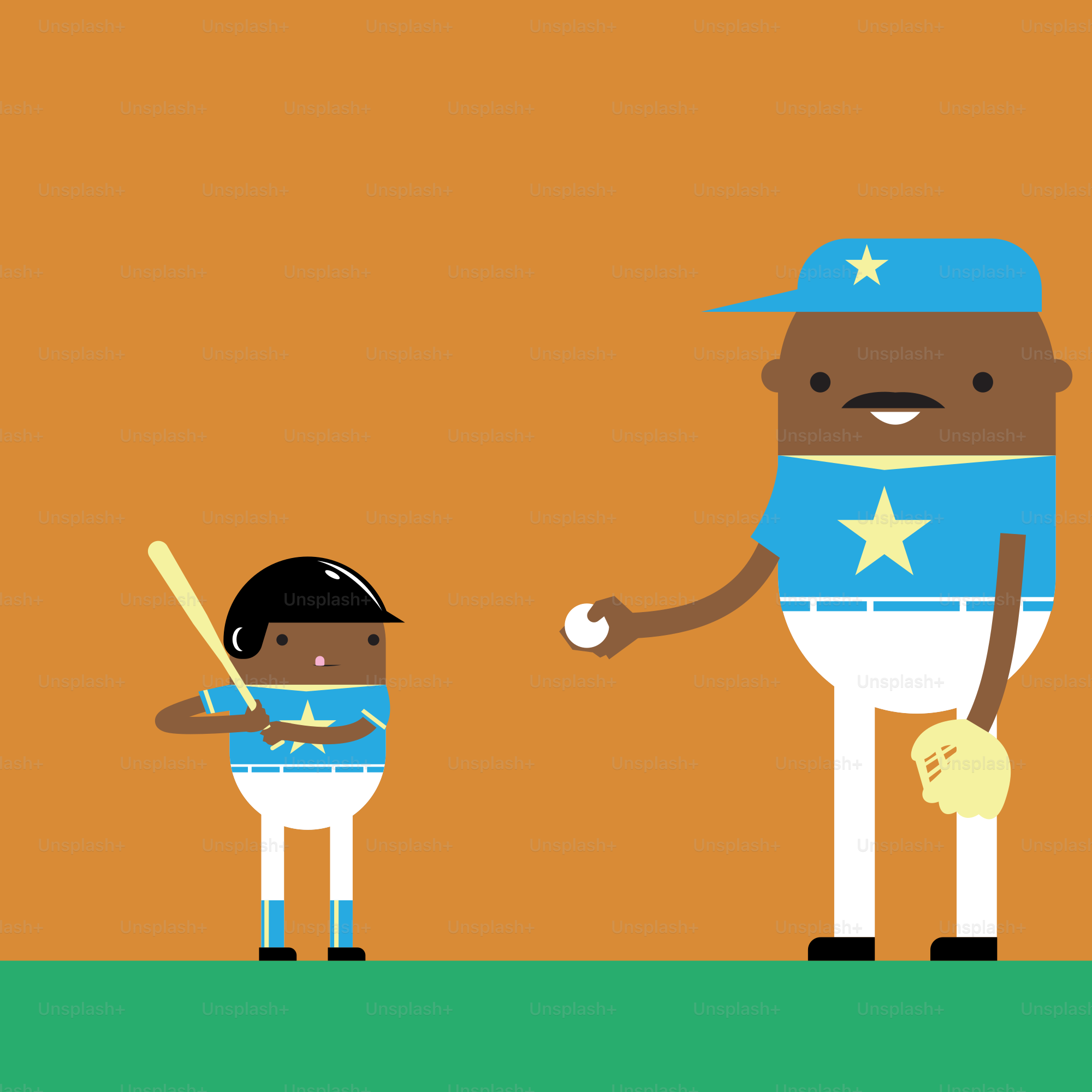 Two cartoon baseball players on orange background