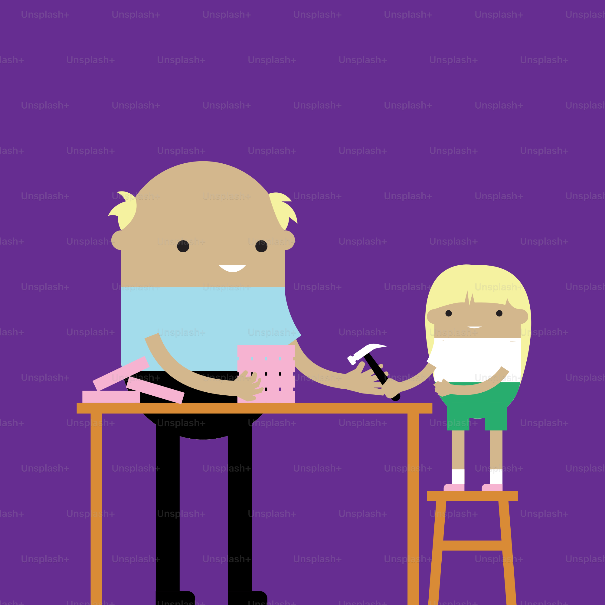 Man and child building with blocks at table