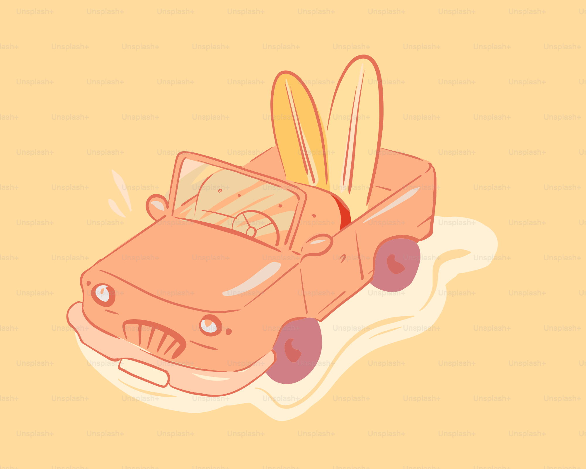 Car with surfboards on a pastel background