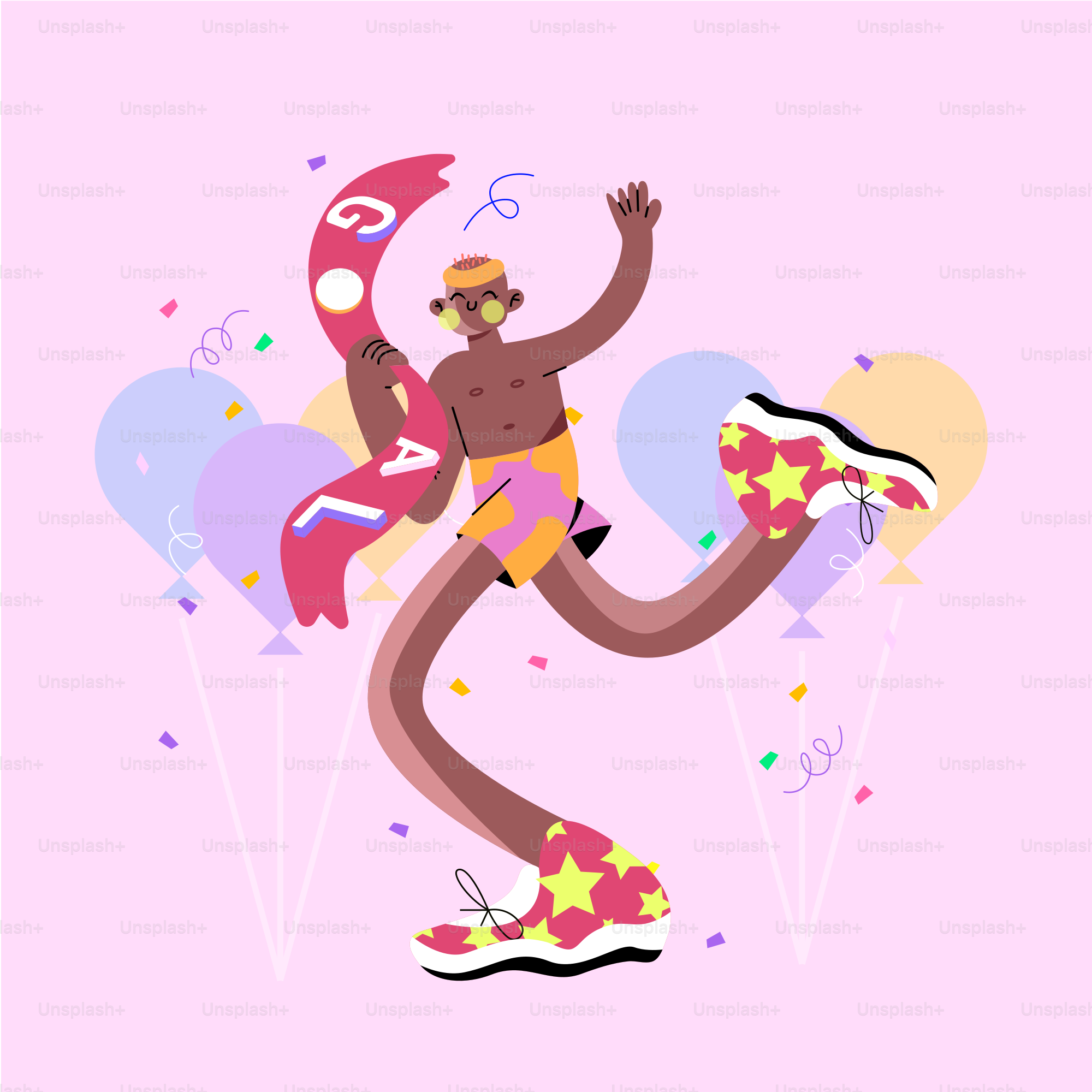 Hombre celebrando con globos y confeti