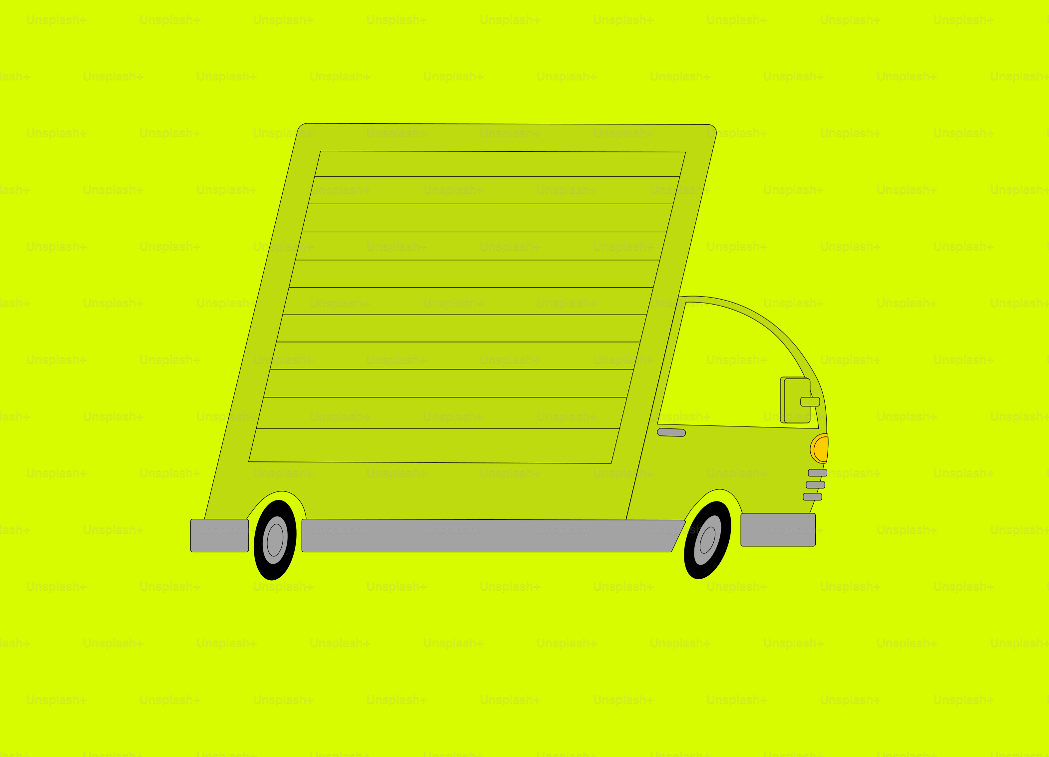 A lime green truck with a large closed shutter
