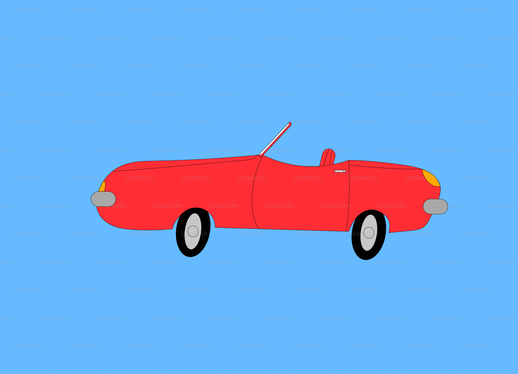 Red convertible car on a blue background
