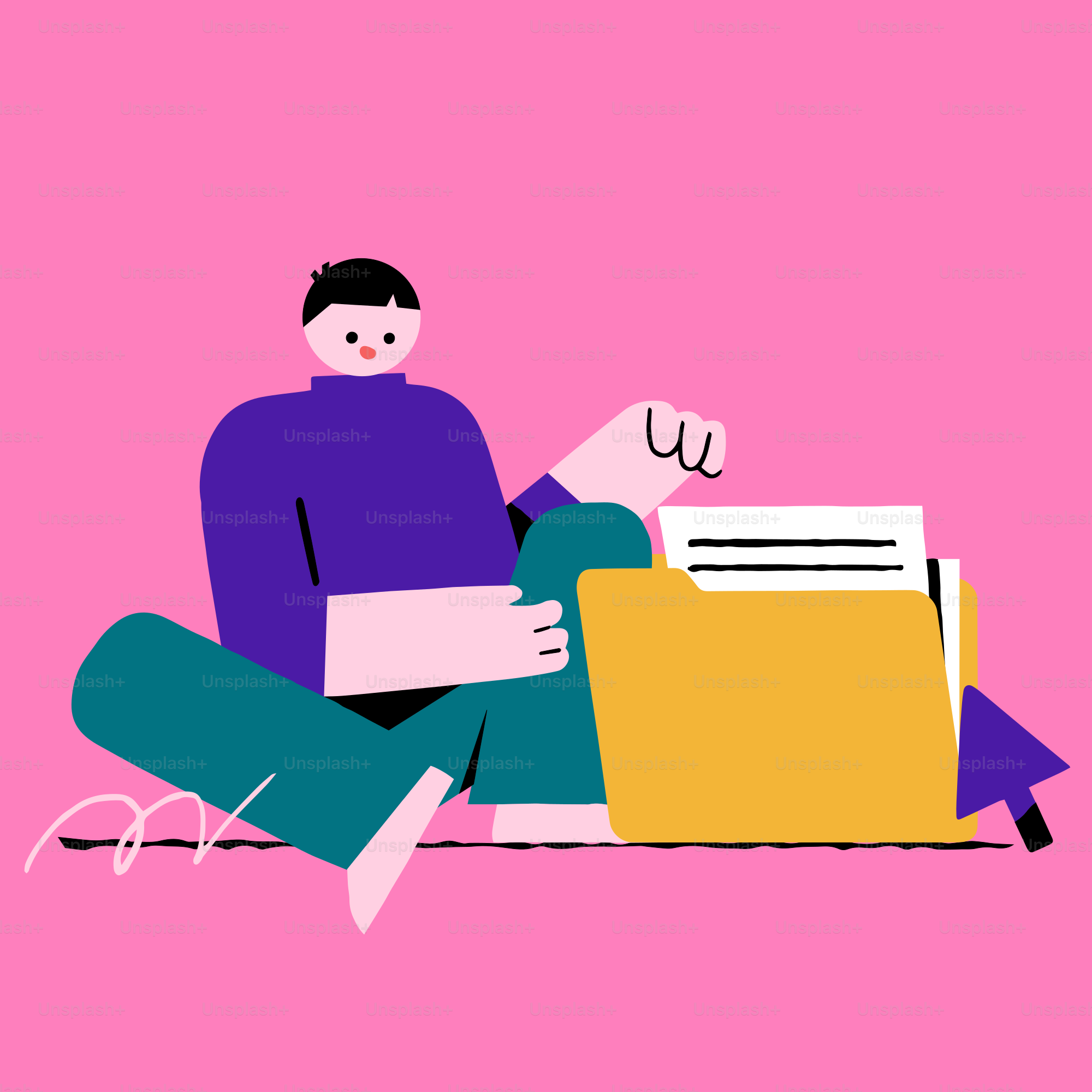 a man sitting on the floor with a pile of papers