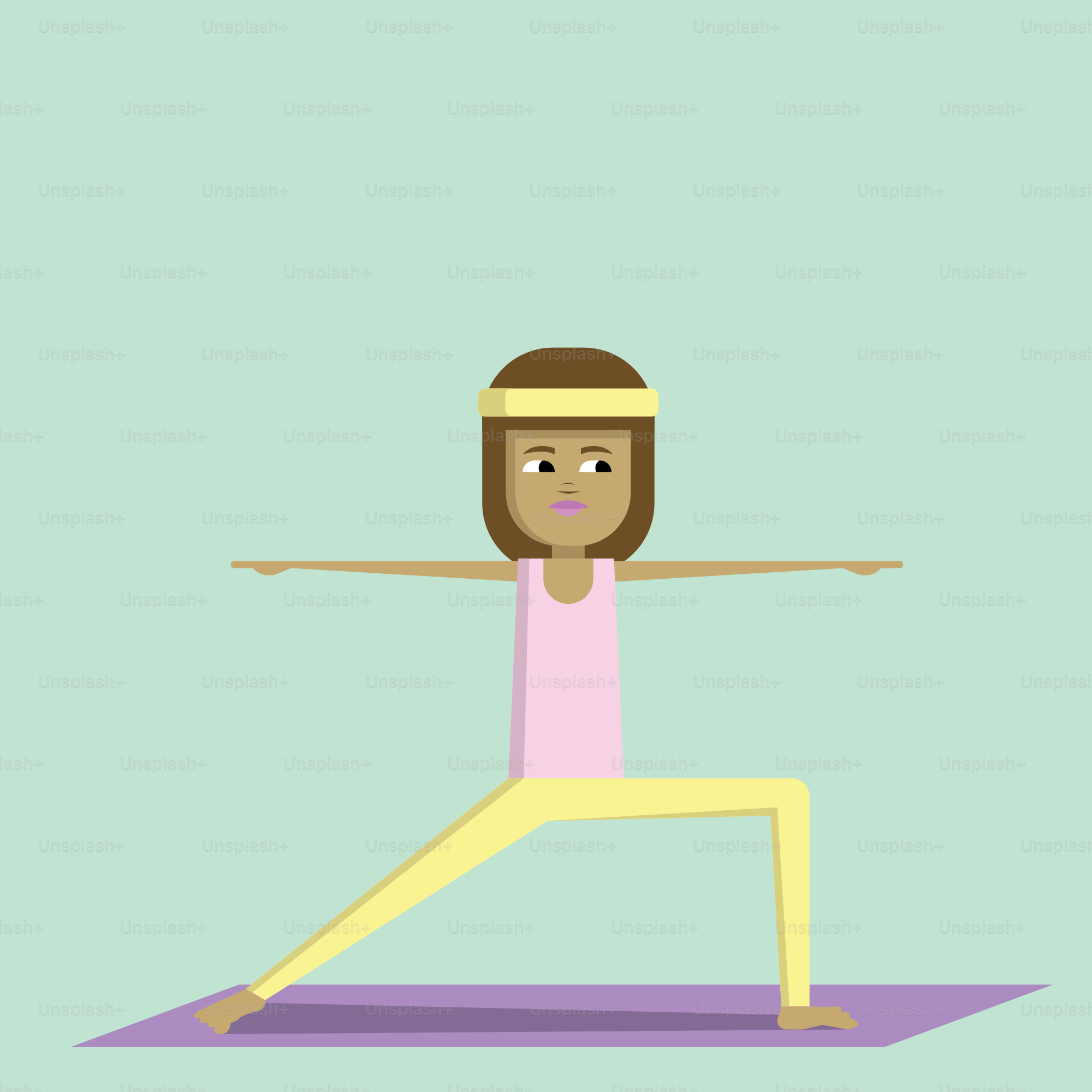 Woman practicing yoga warrior pose on mat