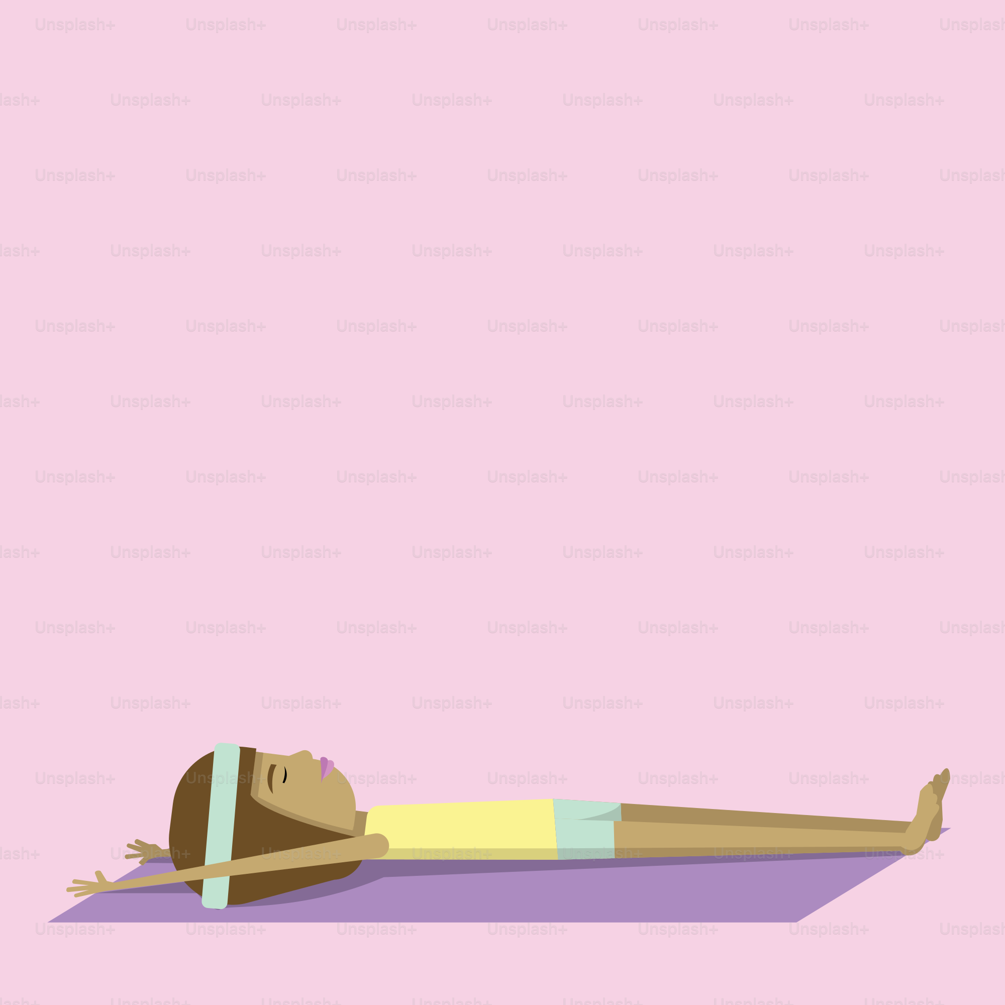 Woman lying on yoga mat with arms outstretched