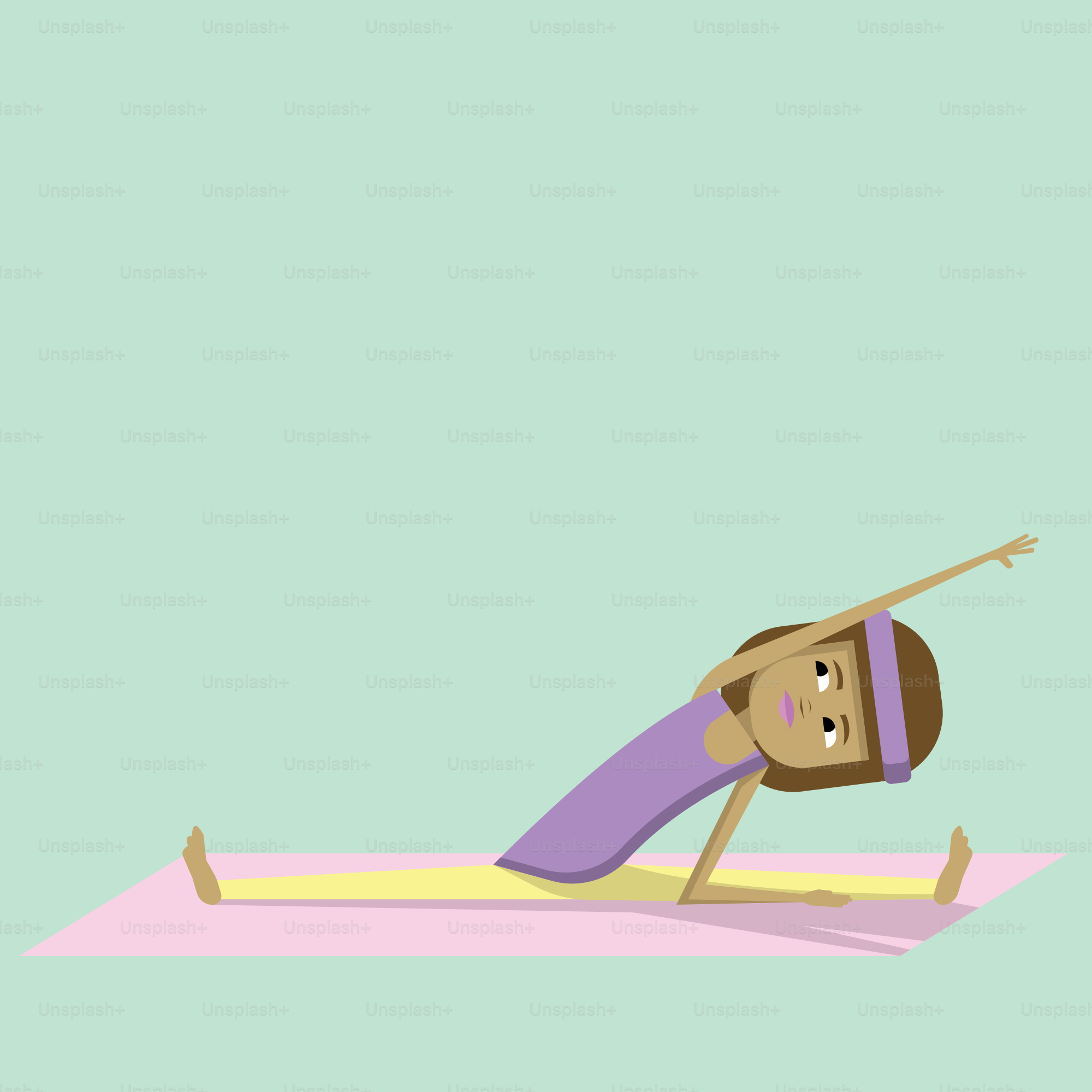 Woman doing a side bend stretch on yoga mat