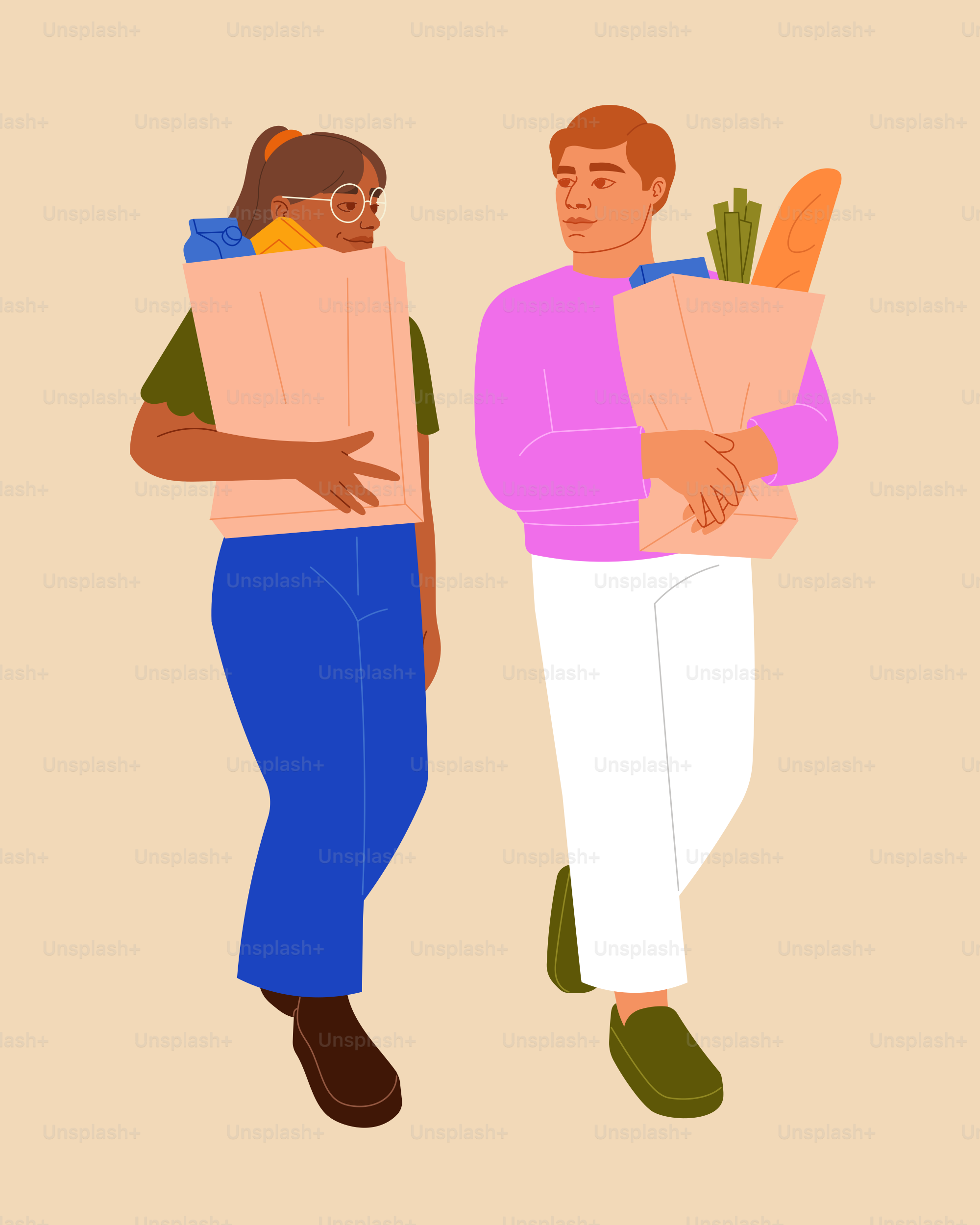 Couple carrying grocery bags after shopping