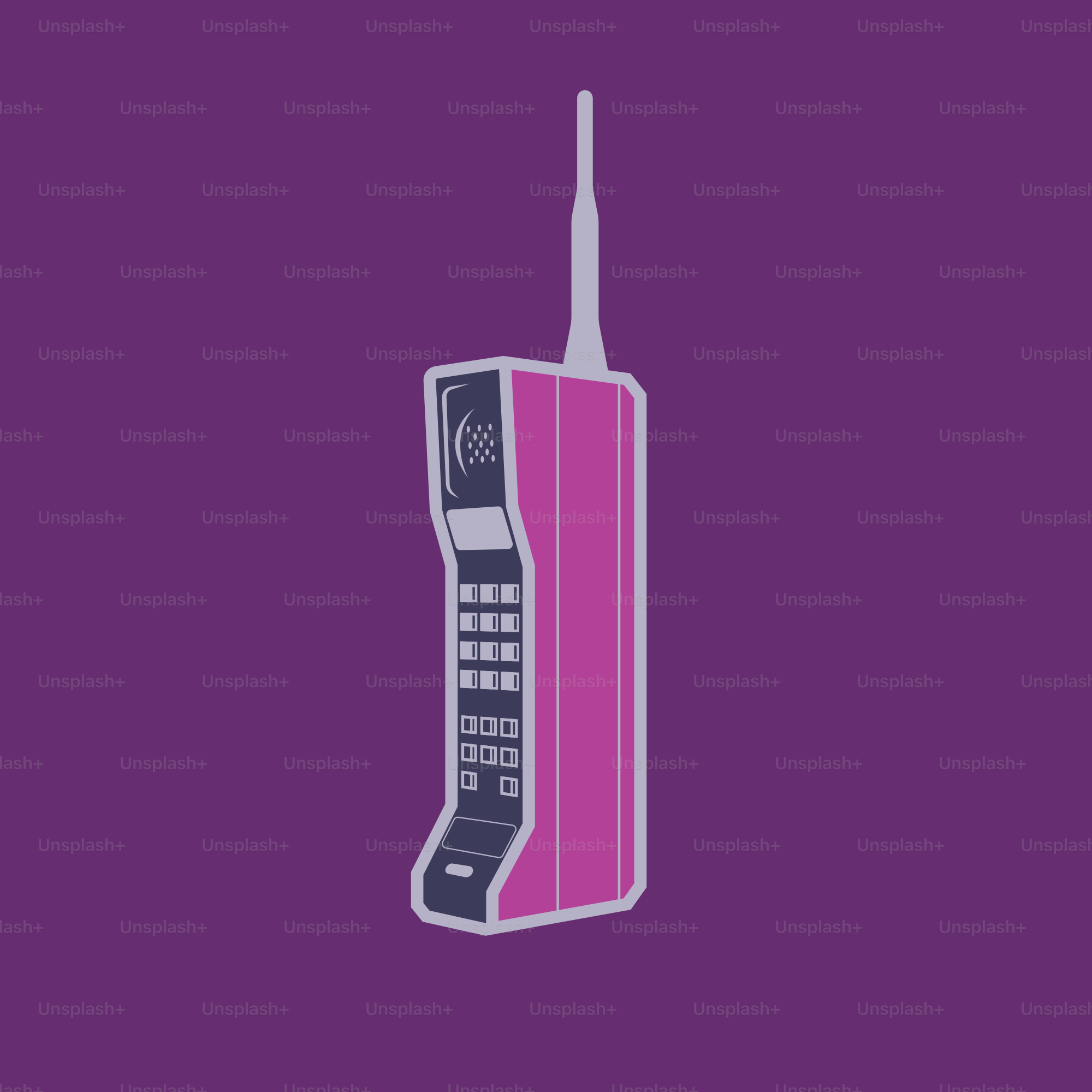 Telefono cellulare rosa retrò su sfondo viola