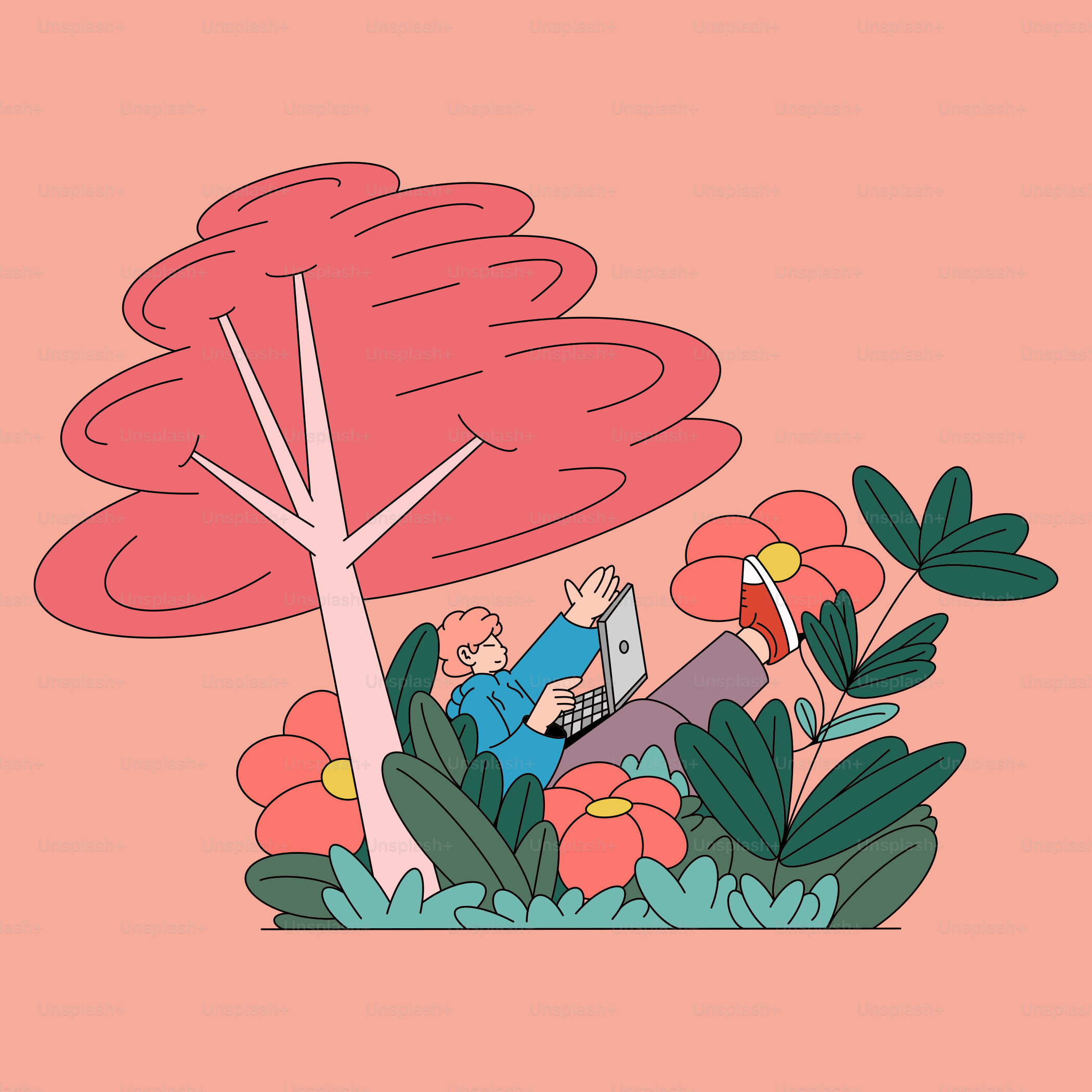 una persona seduta su una sedia sotto un albero