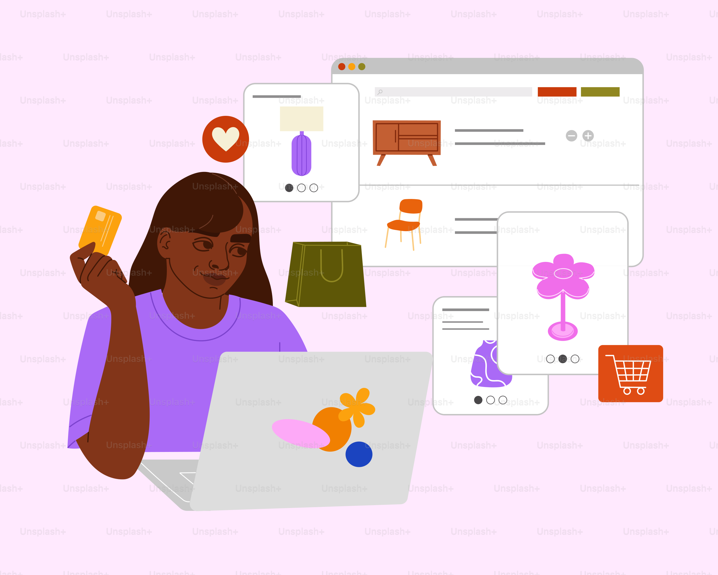 Femme qui fait ses achats en ligne avec carte bancaire et ordinateur portable.