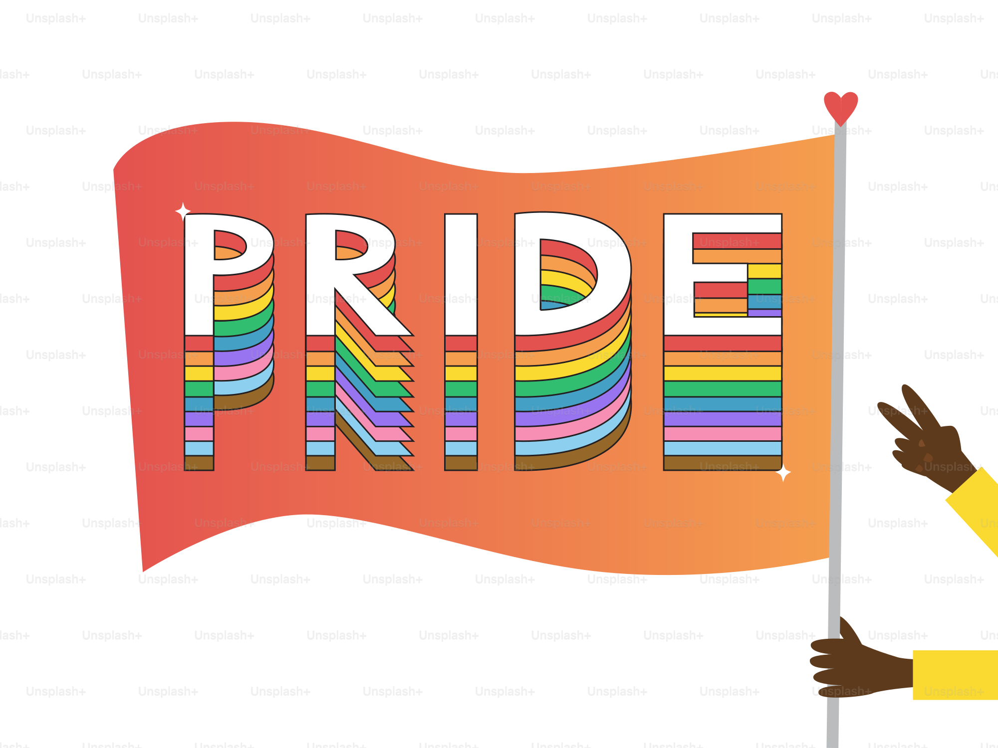 Pride flag with rainbow colors and orange gradient.