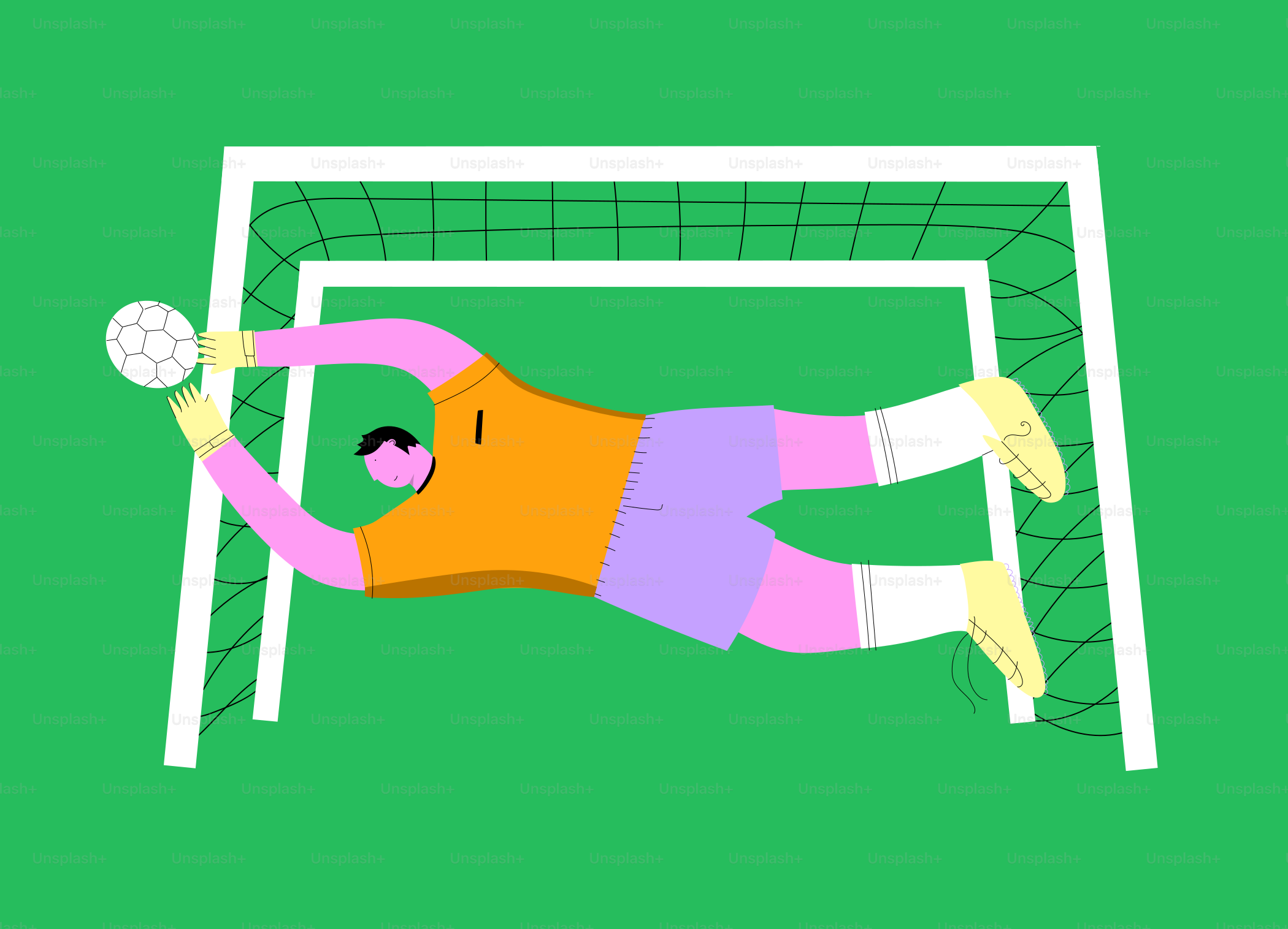 El portero se lanza para atrapar el balón de fútbol en la portería.