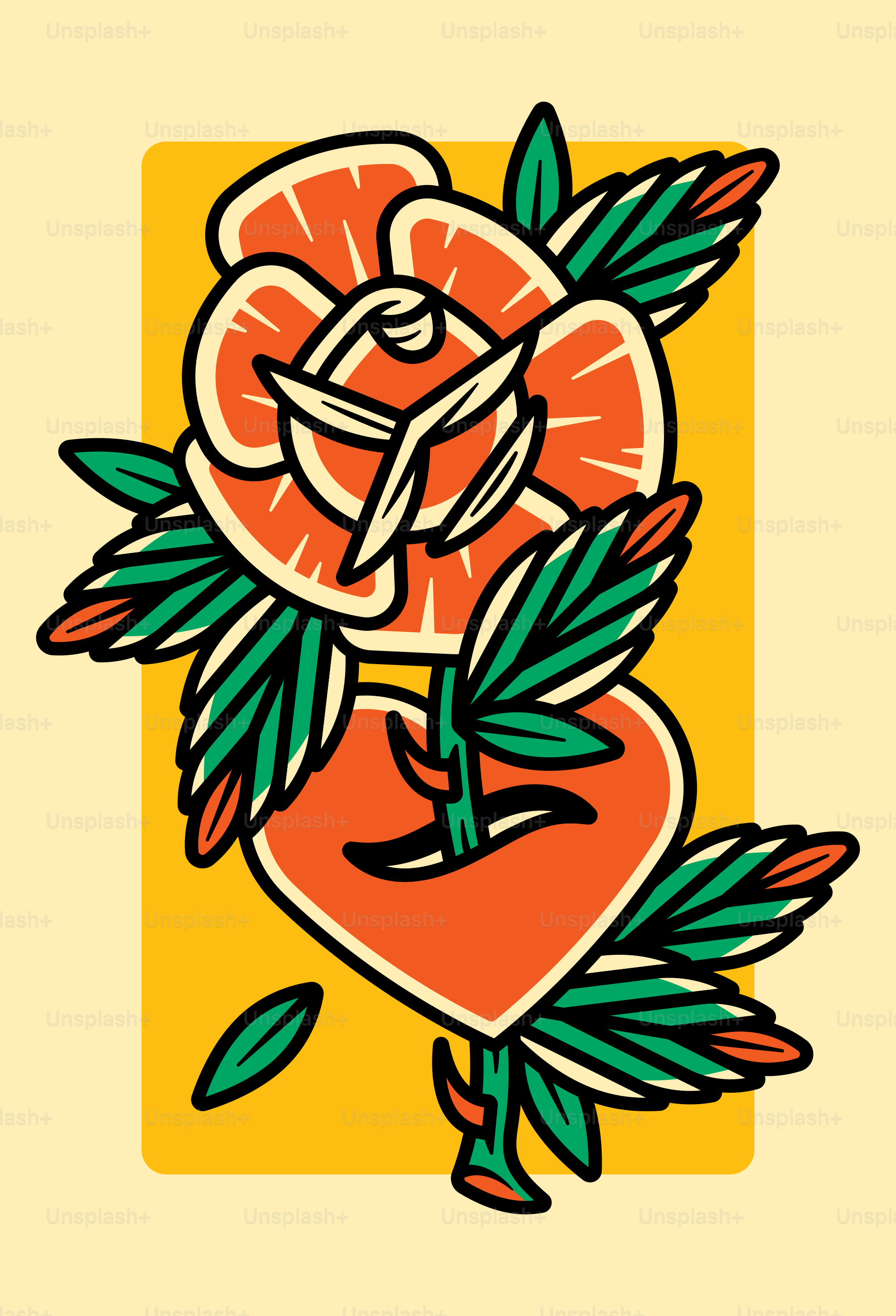 a drawing of a flower on a yellow background