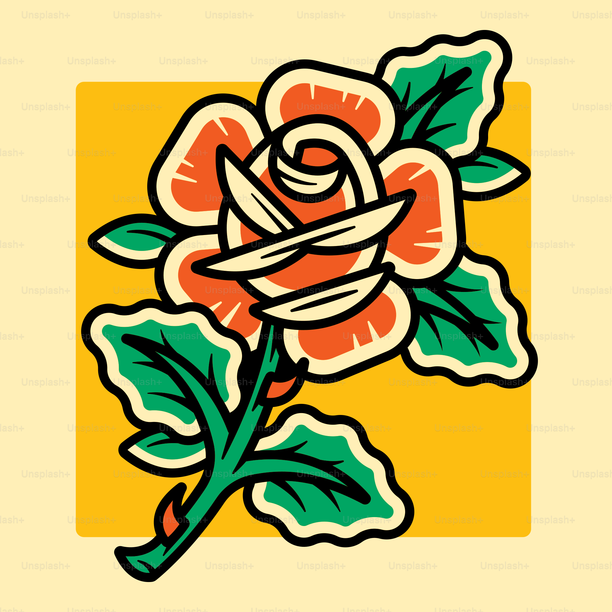 A drawing of a rose on a yellow background vector – Flower Image on Unsplash, image size:3000x3000