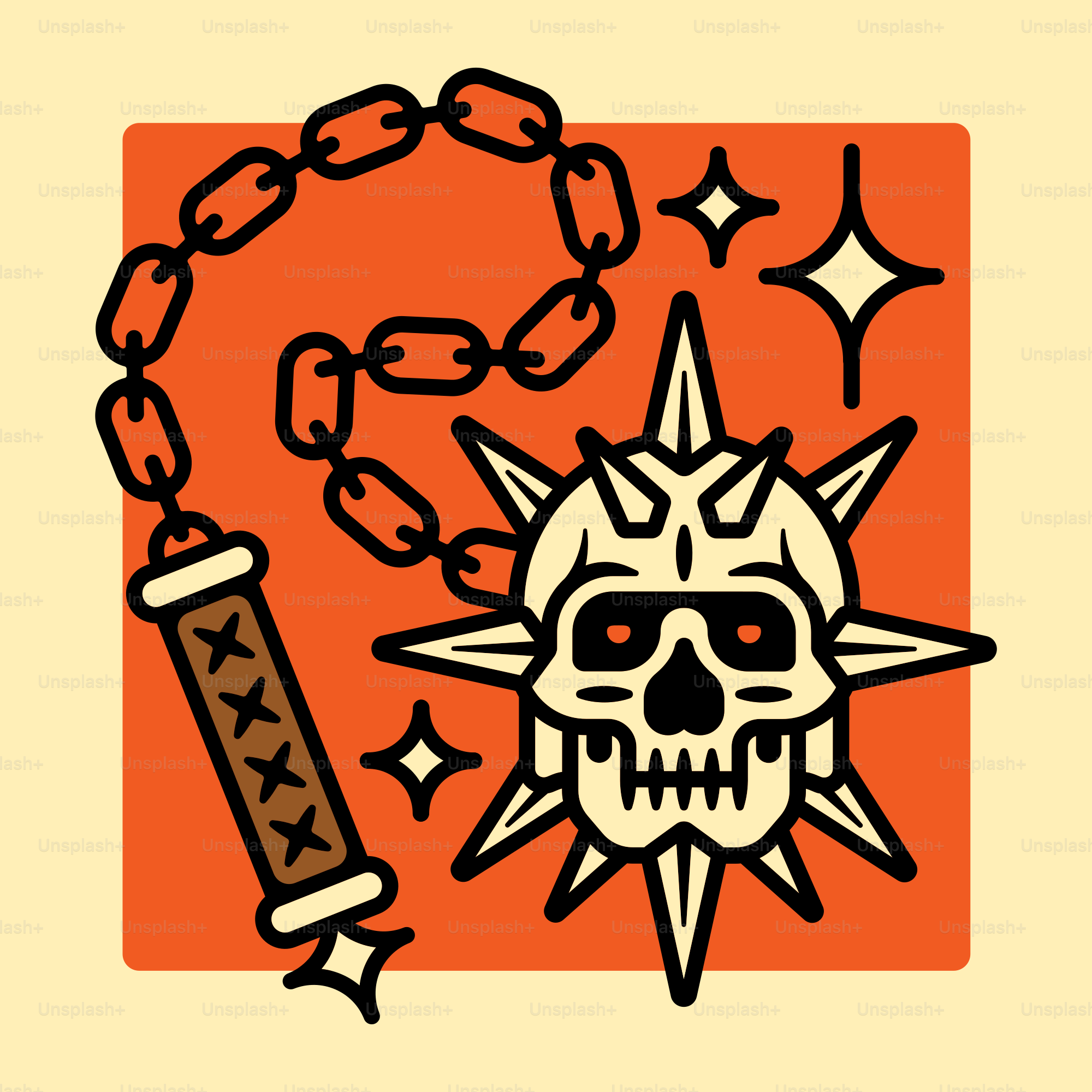 a drawing of a skull with a chain around it