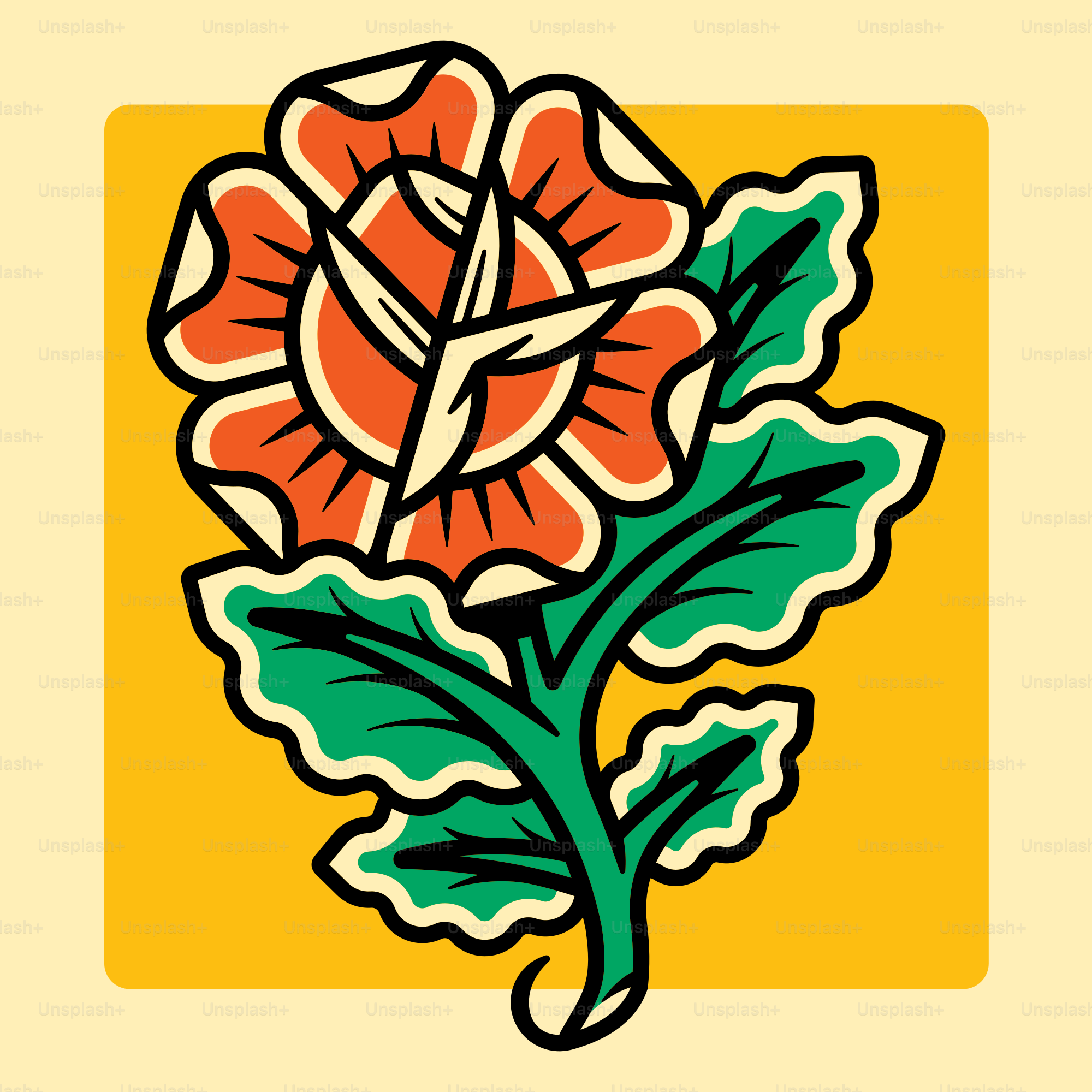 a drawing of a flower on a yellow background