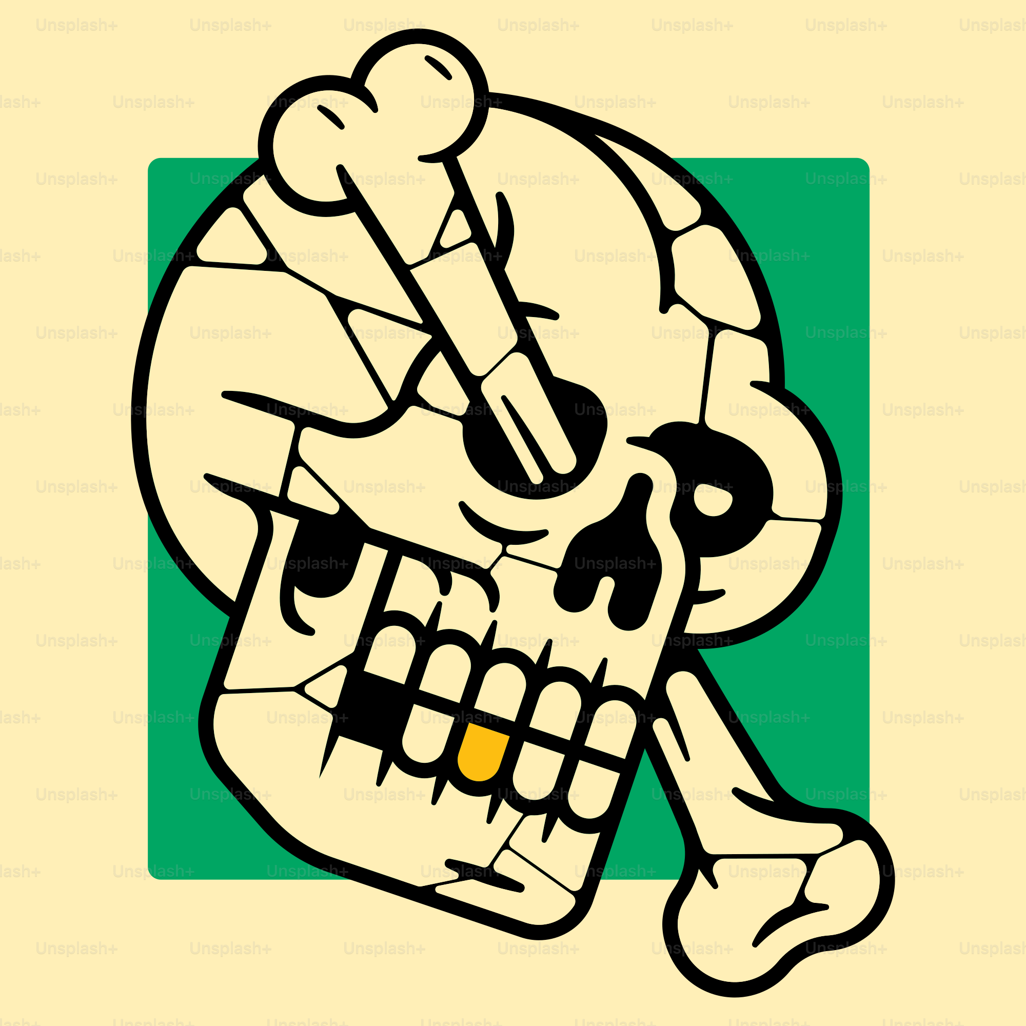 a drawing of a skull with a baseball bat