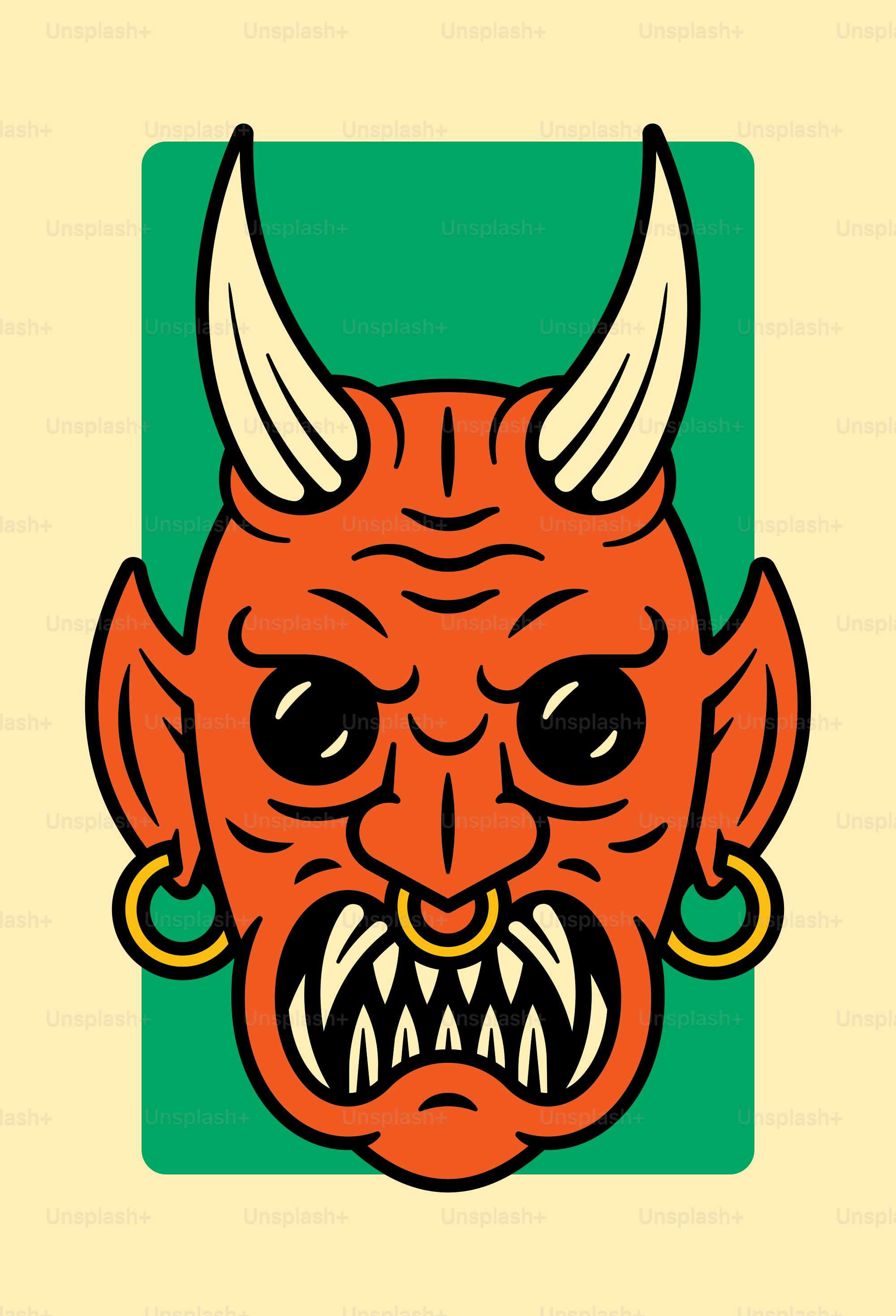a red demon with large horns and big teeth
