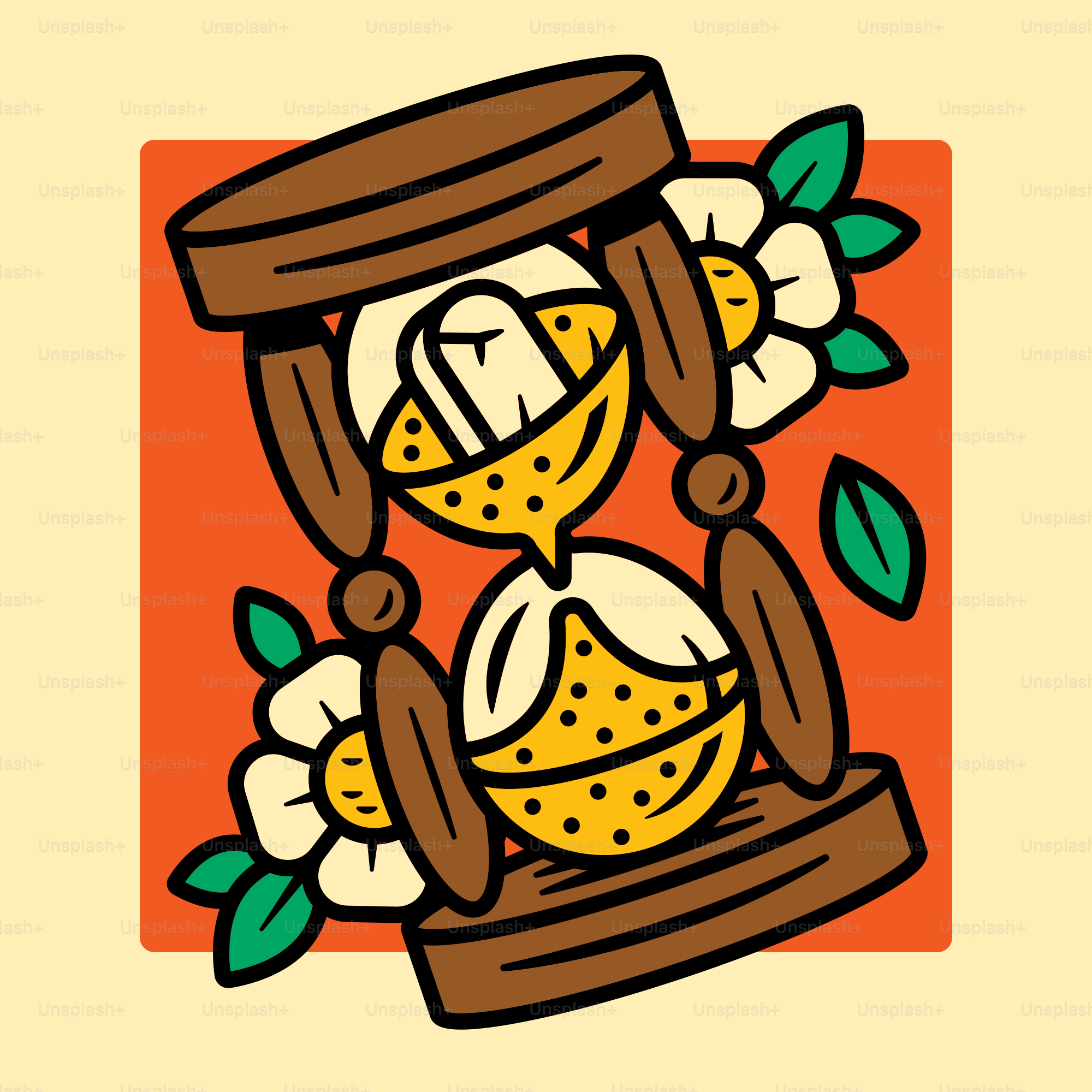 a drawing of an hourglass with lemons in it