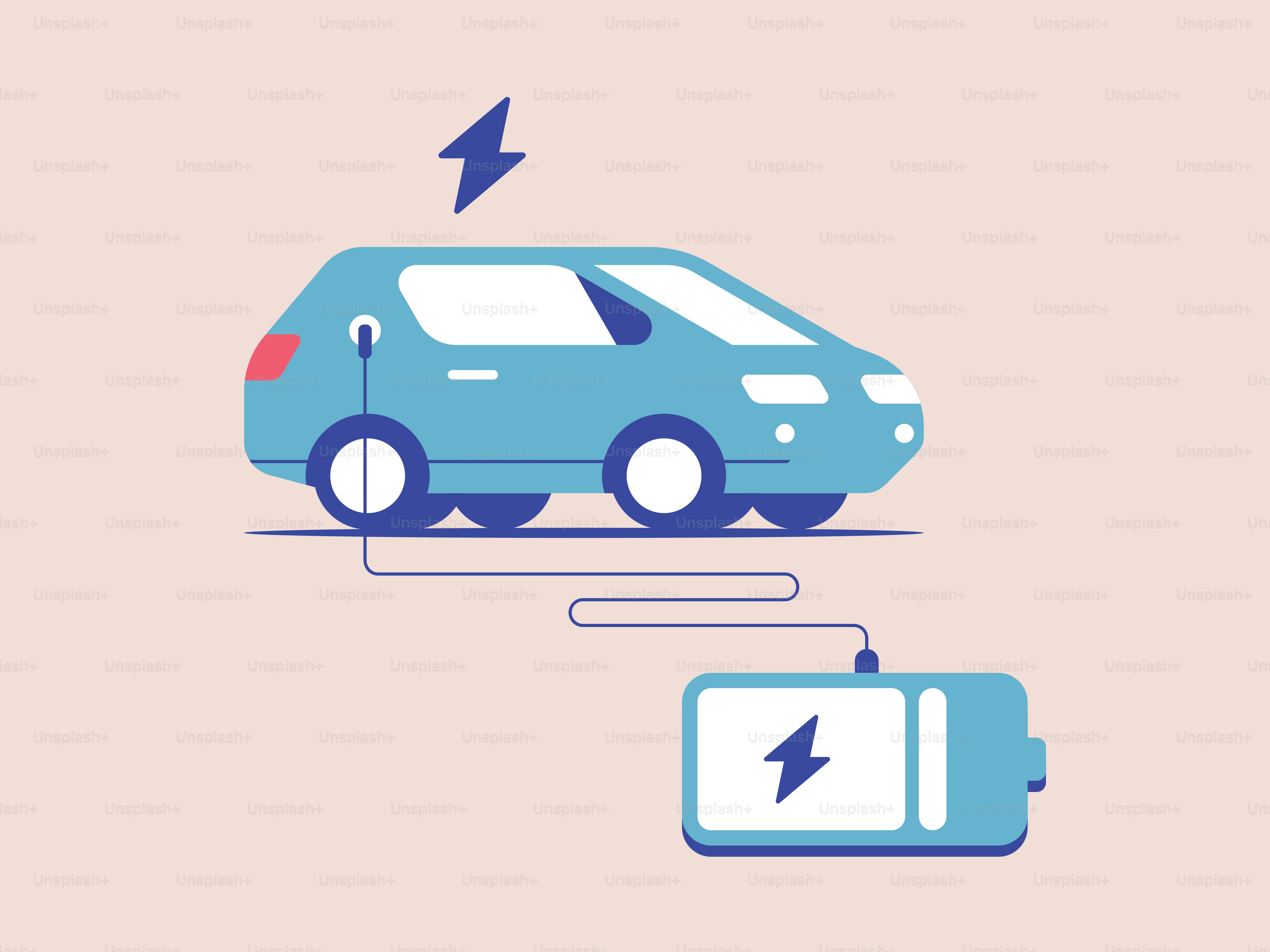 Une voiture bleue est branchée à un chargeur