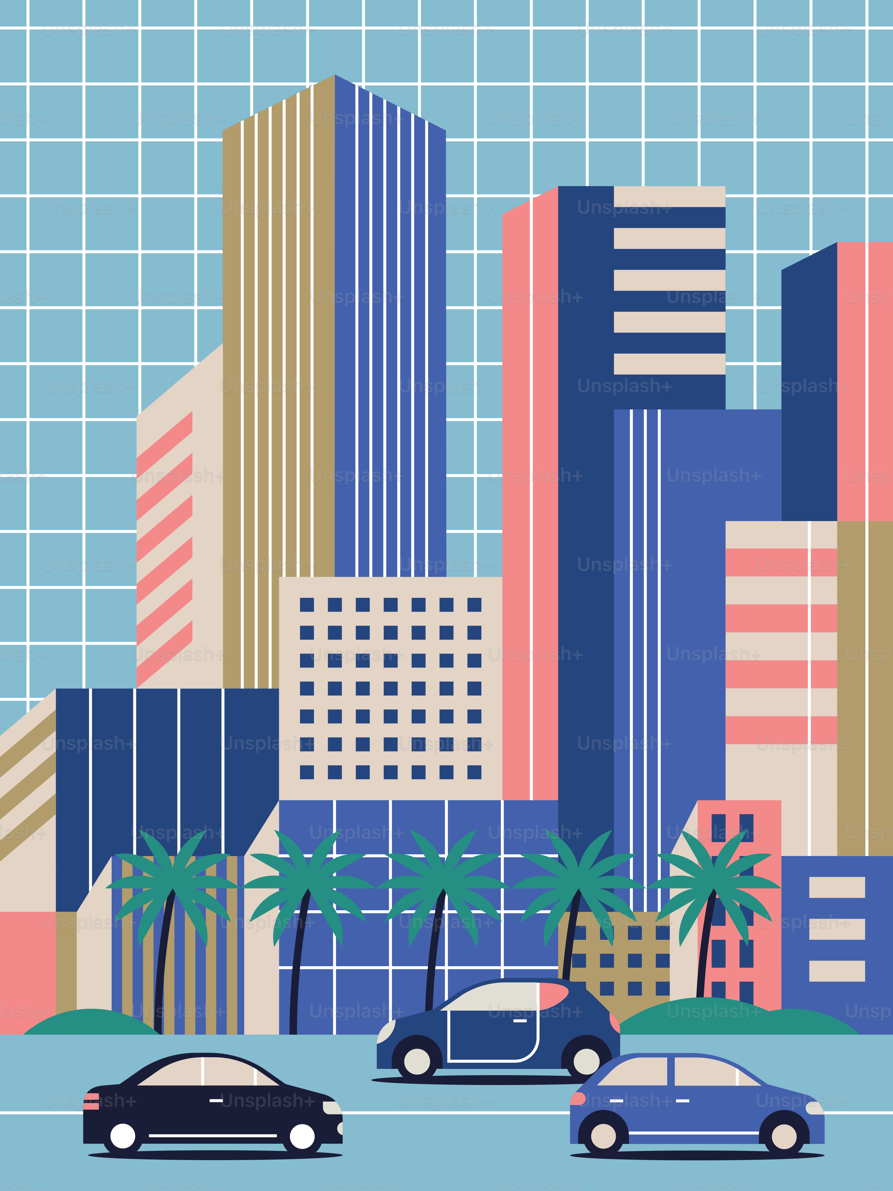 Quelques voitures roulant dans une rue à côté de grands immeubles