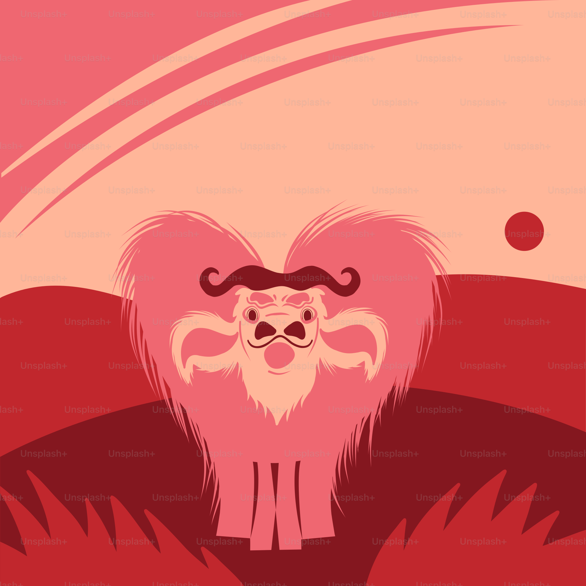 un animal en forme de cœur avec une moustache sur la tête