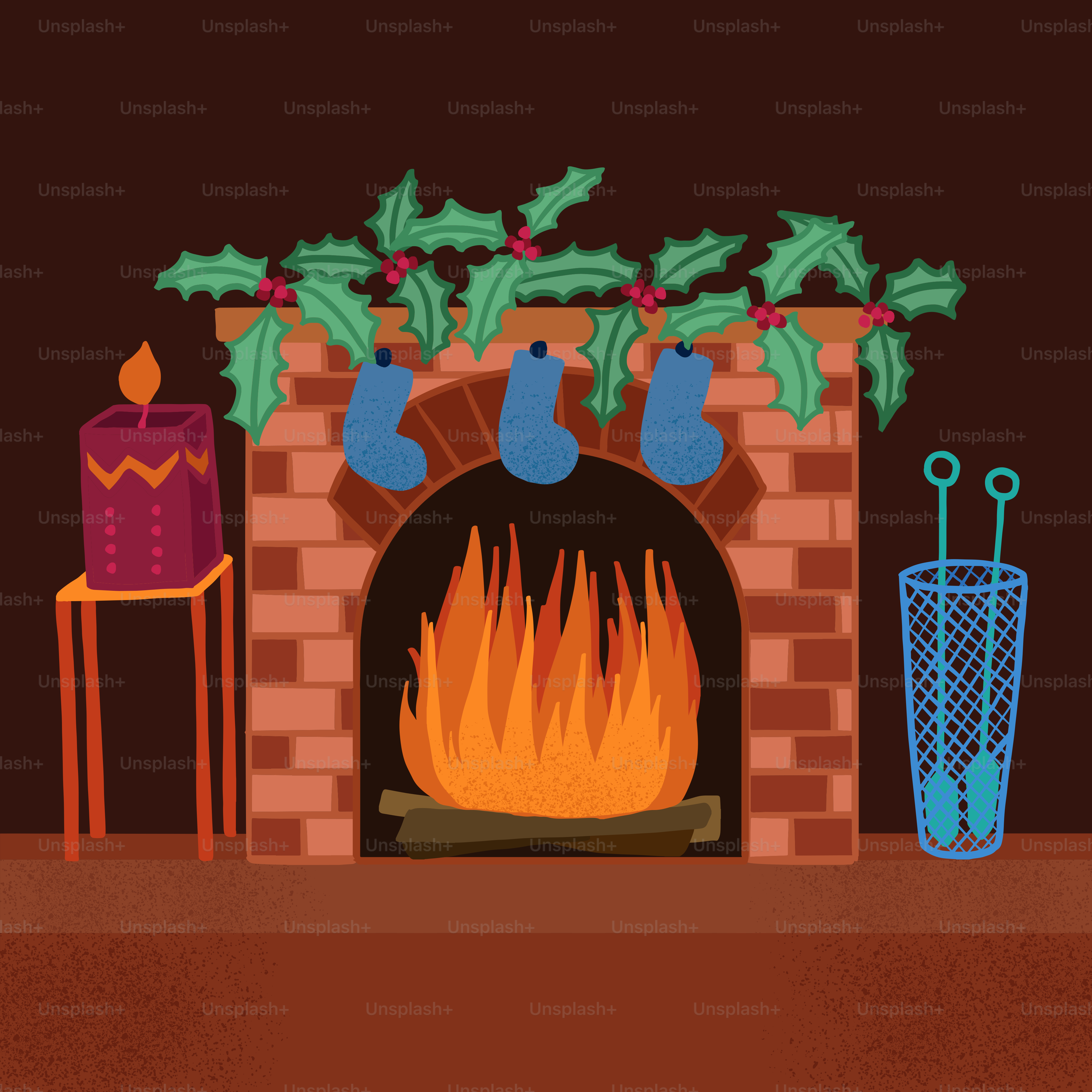 a christmas fireplace with stockings and stockings on it