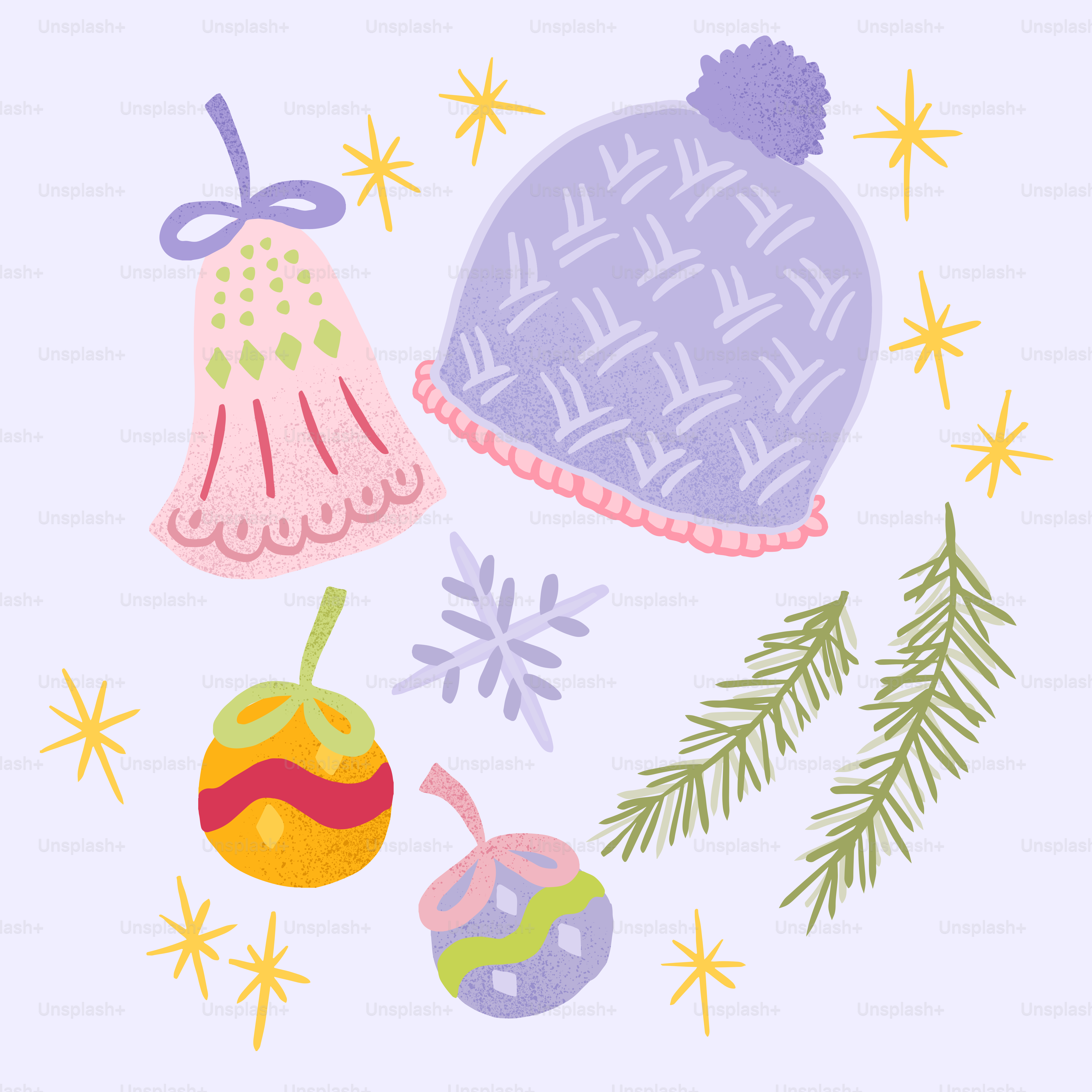 a drawing of a hat, a christmas ornament, and a baub