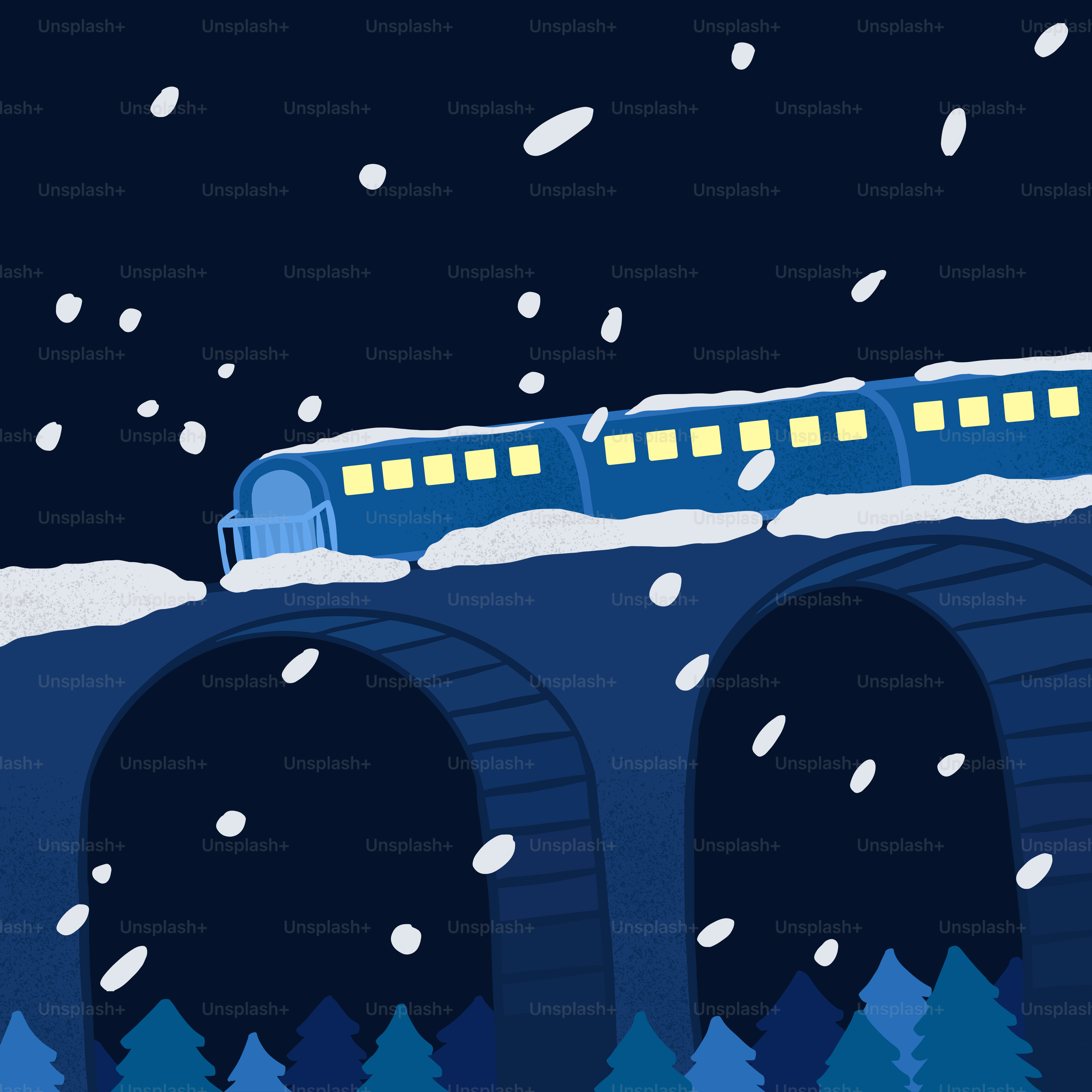 a train traveling over a snow covered bridge