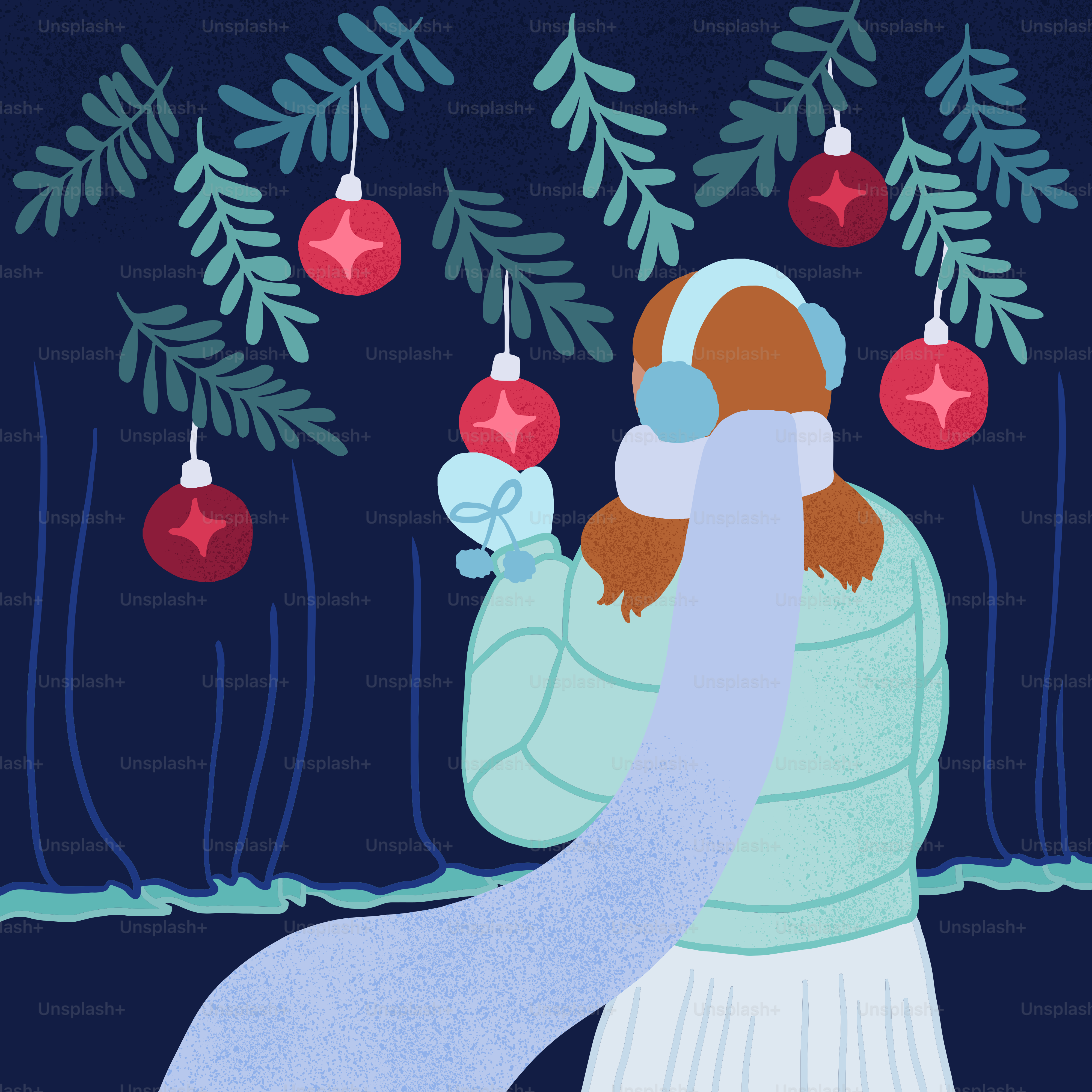 クリスマスツリーの下で男性を抱きしめる女性