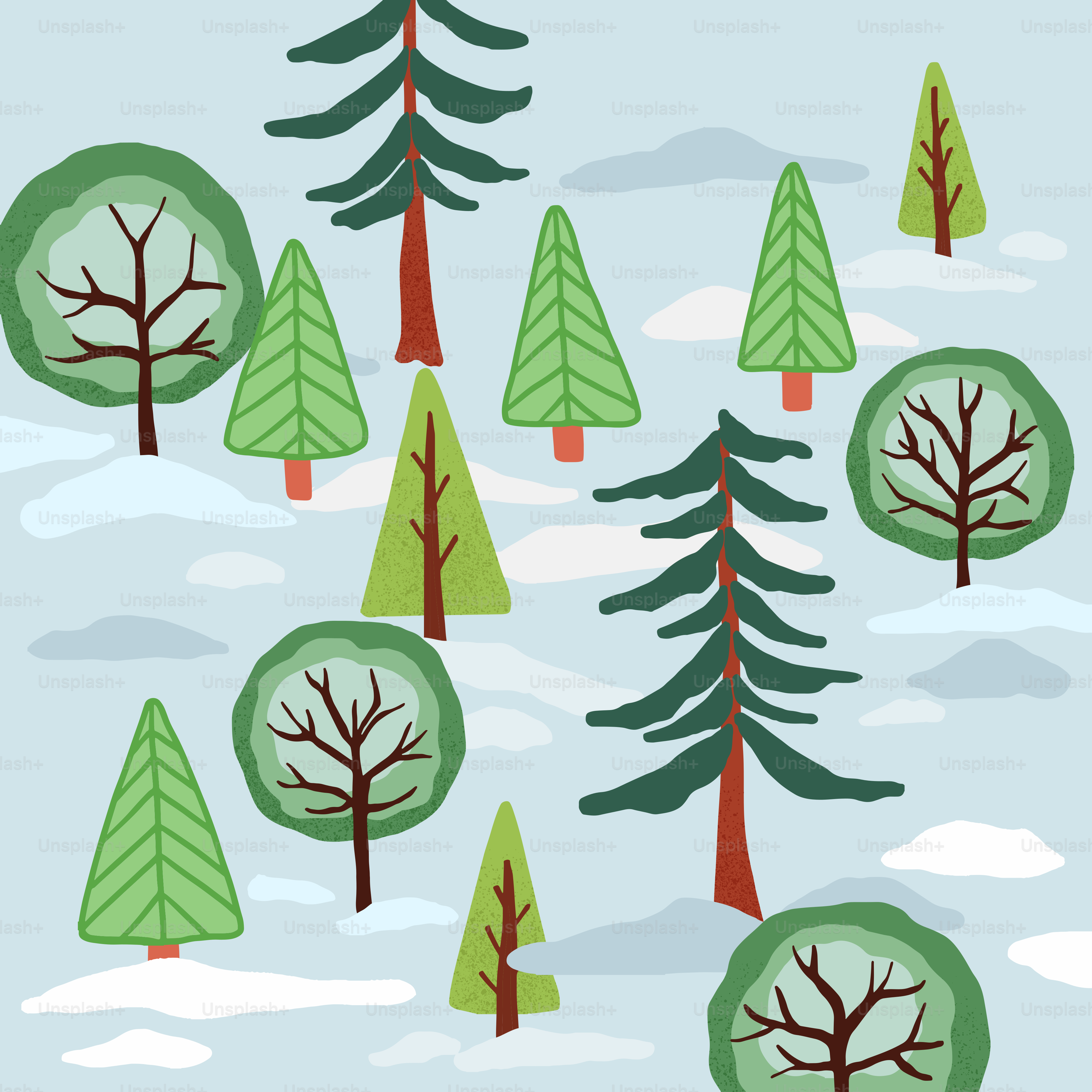 a bunch of trees that are in the snow