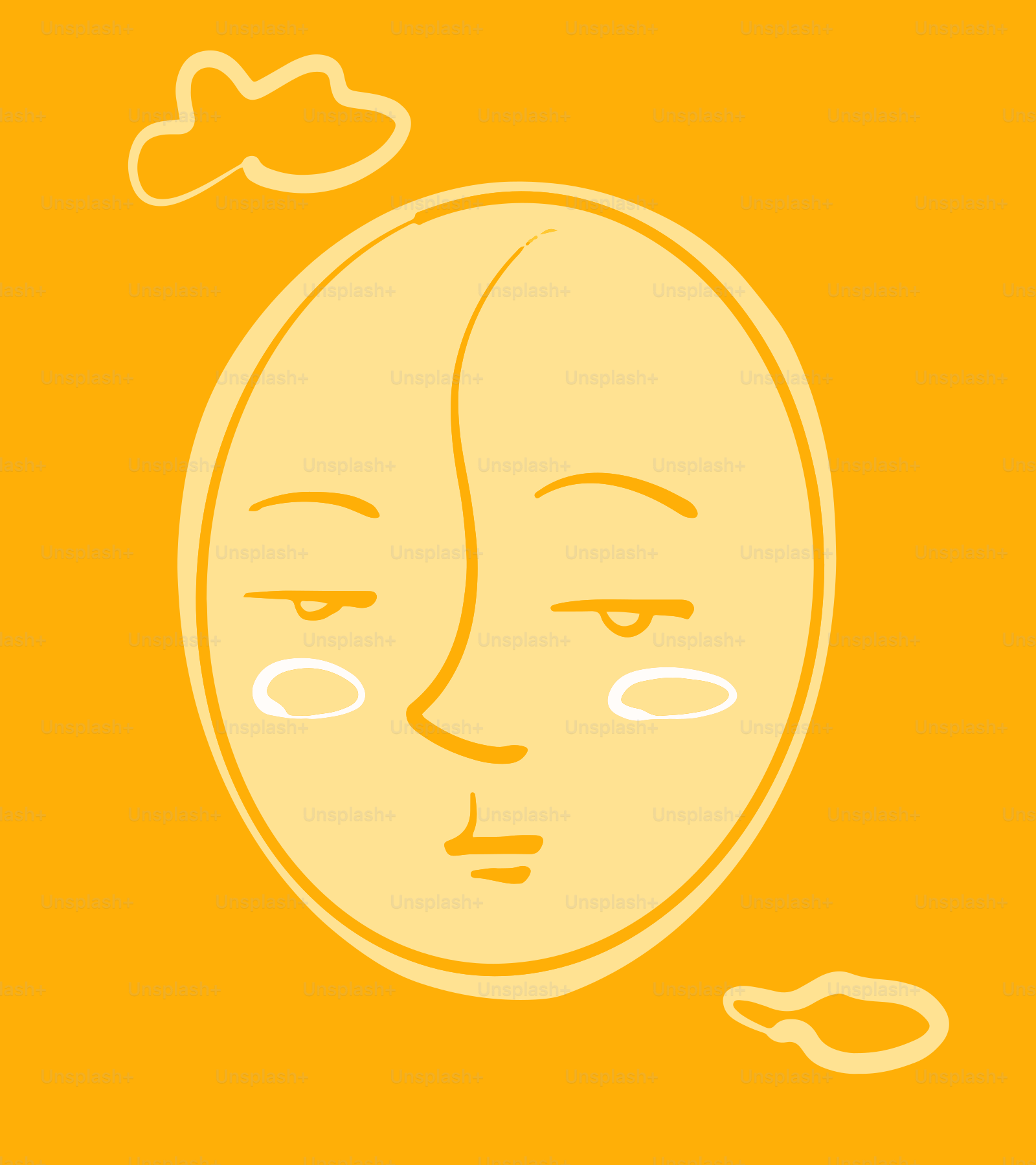 un dessin du visage d’une femme avec des nuages en arrière-plan