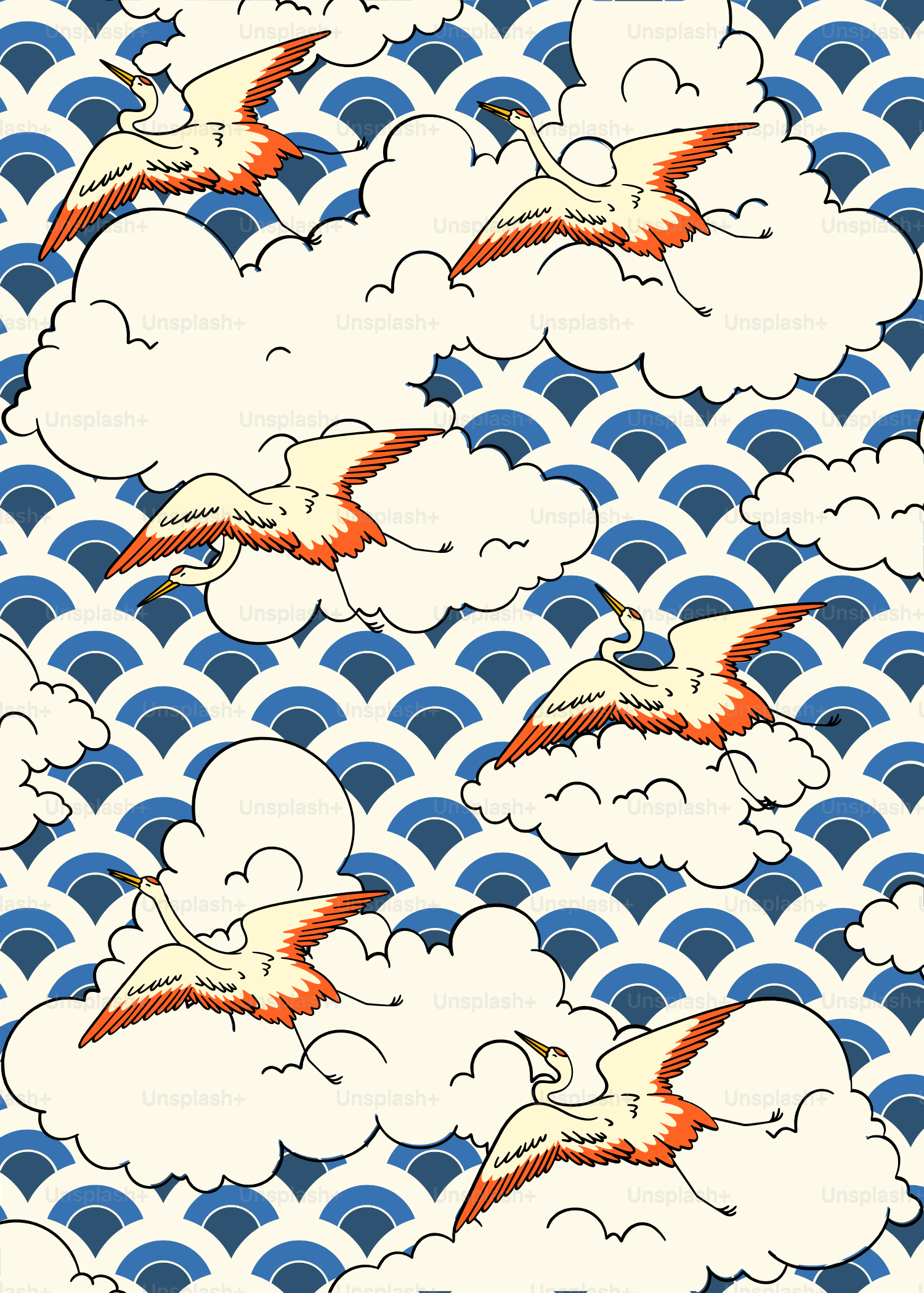 a flock of birds flying through a cloudy sky