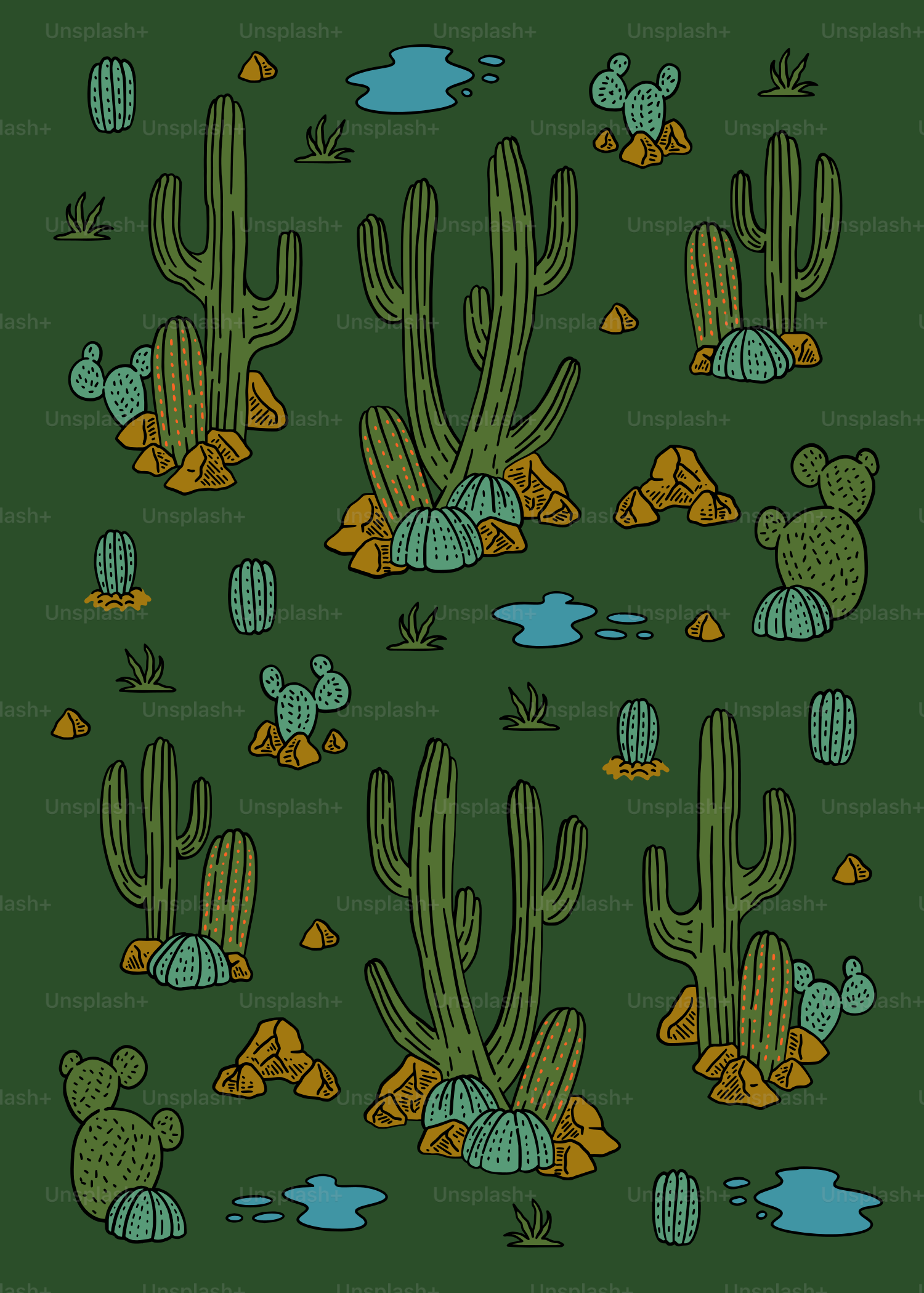 Ein grüner Hintergrund mit einer Menge Kakteenpflanzen