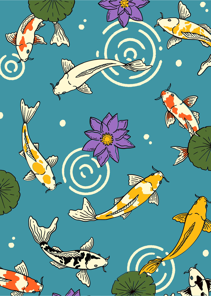 un grupo de peces koi nadando en un estanque