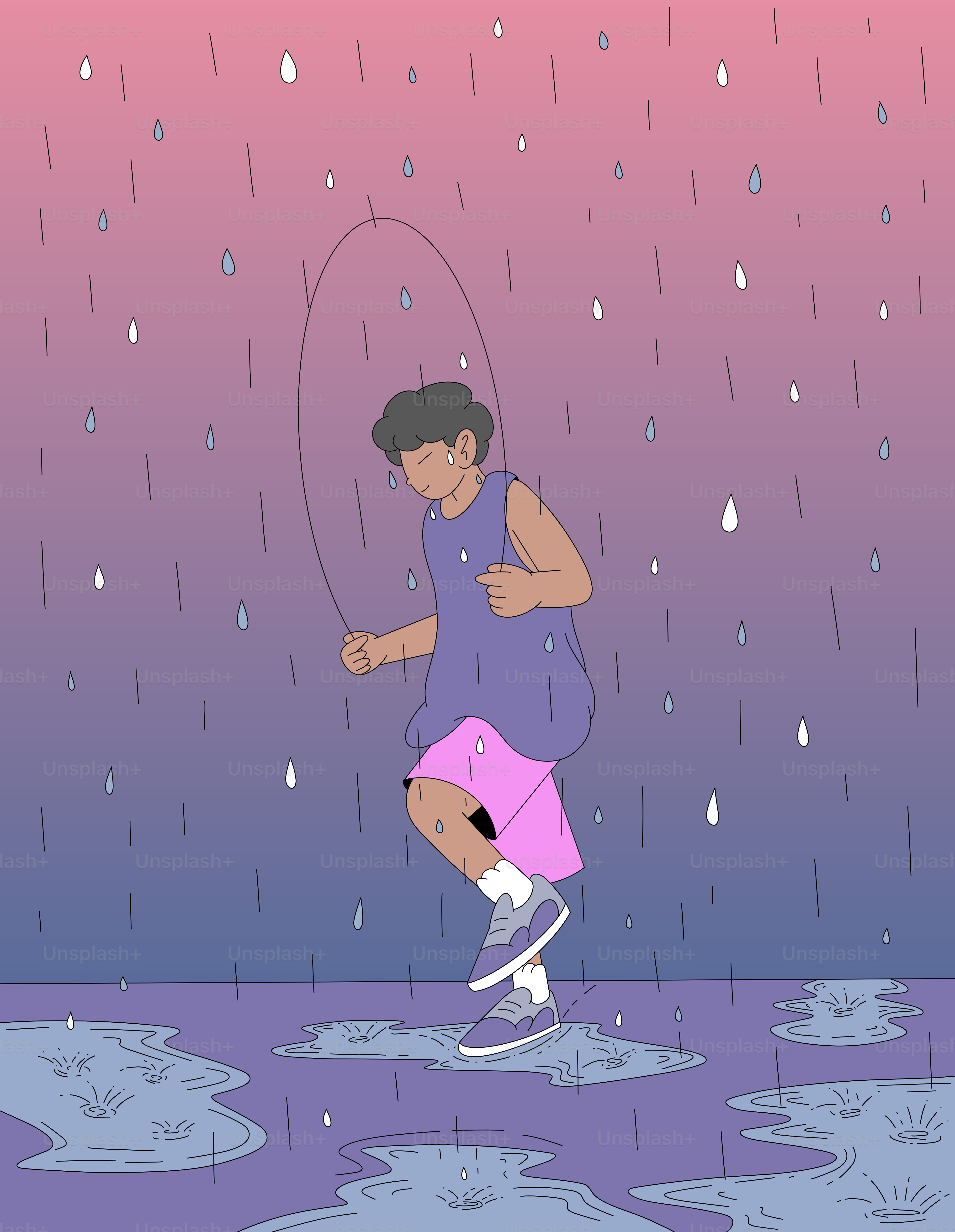 a person jumping in the air in the rain