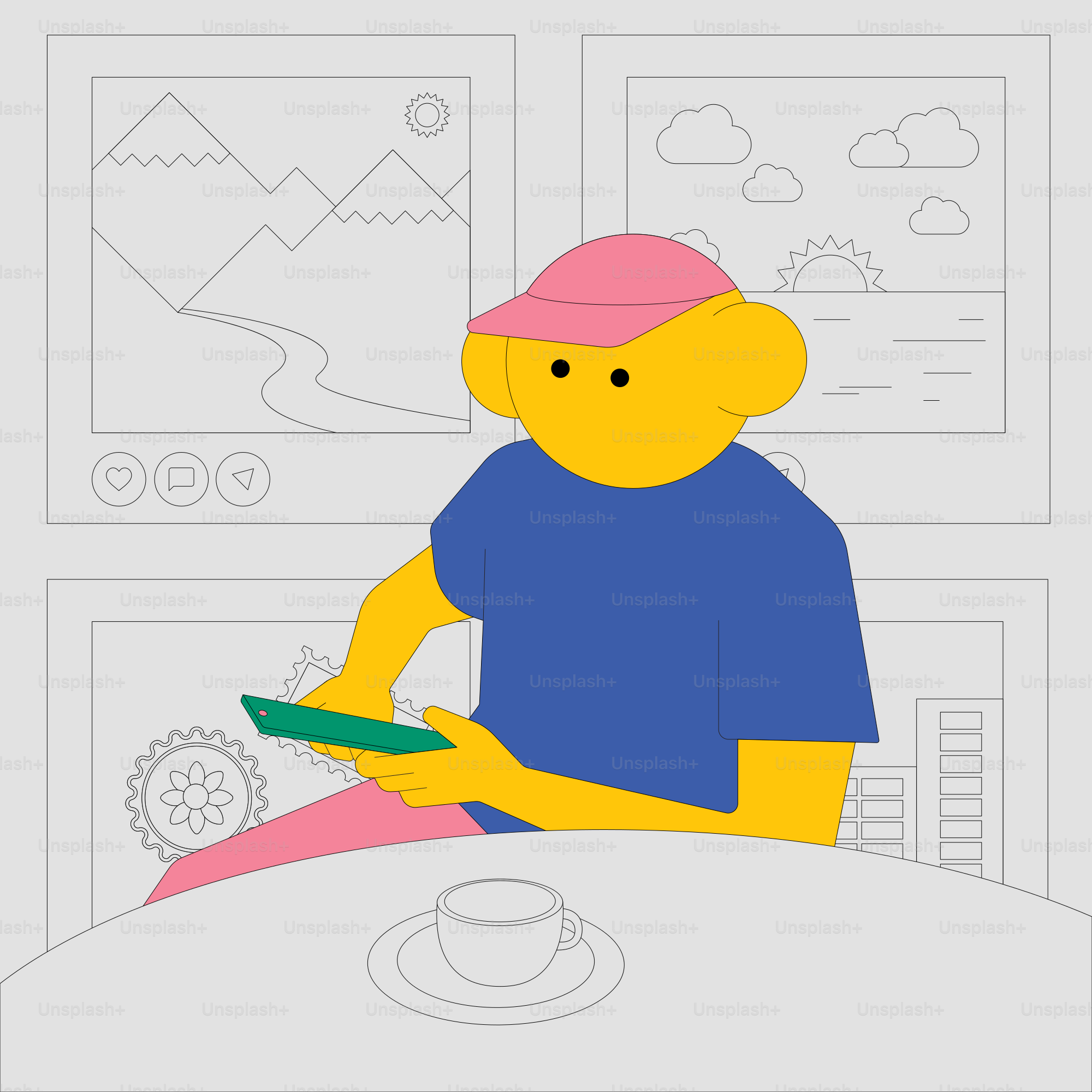 una persona seduta a un tavolo con una tazza di caffè