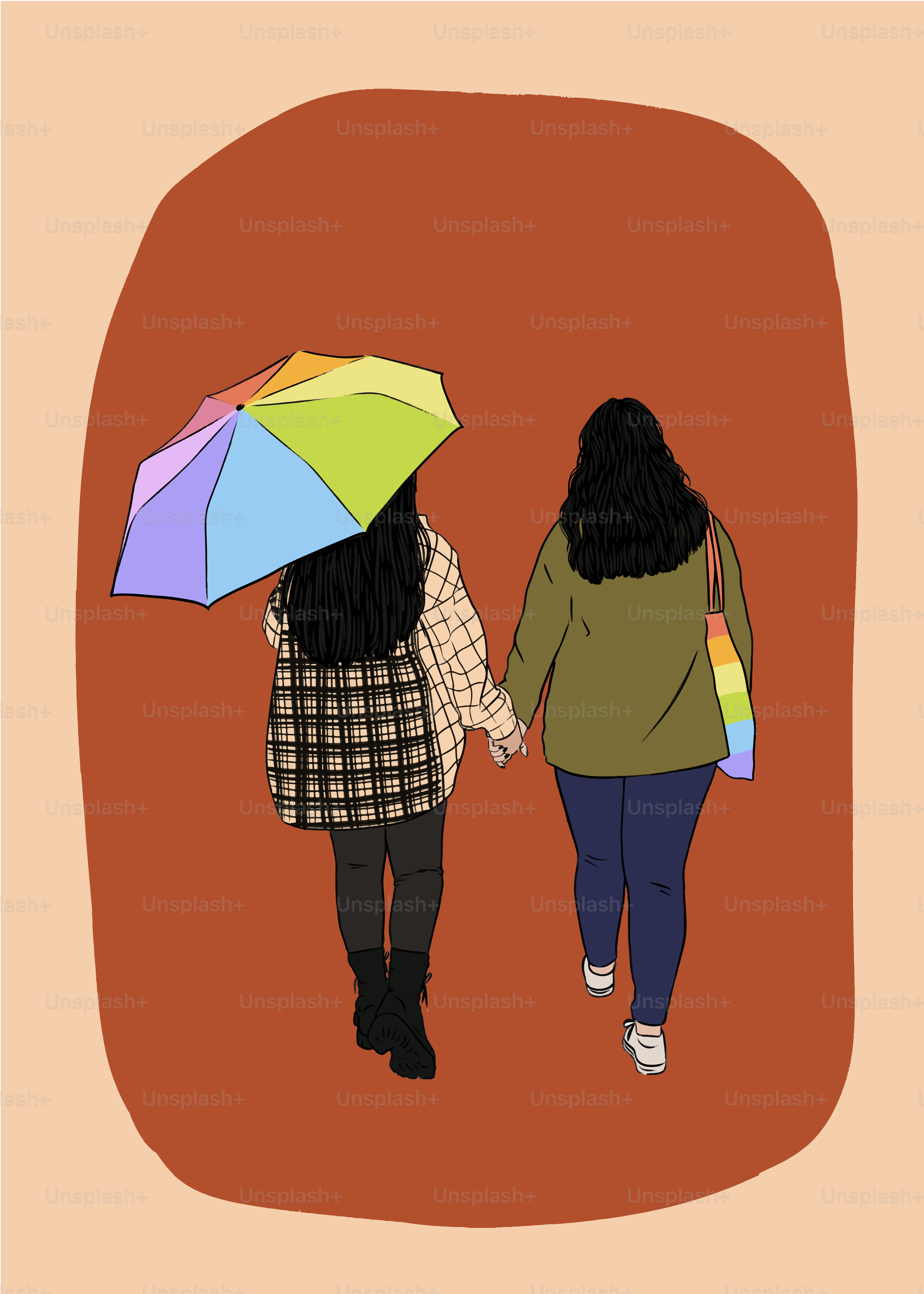 a couple of women walking down a street holding hands