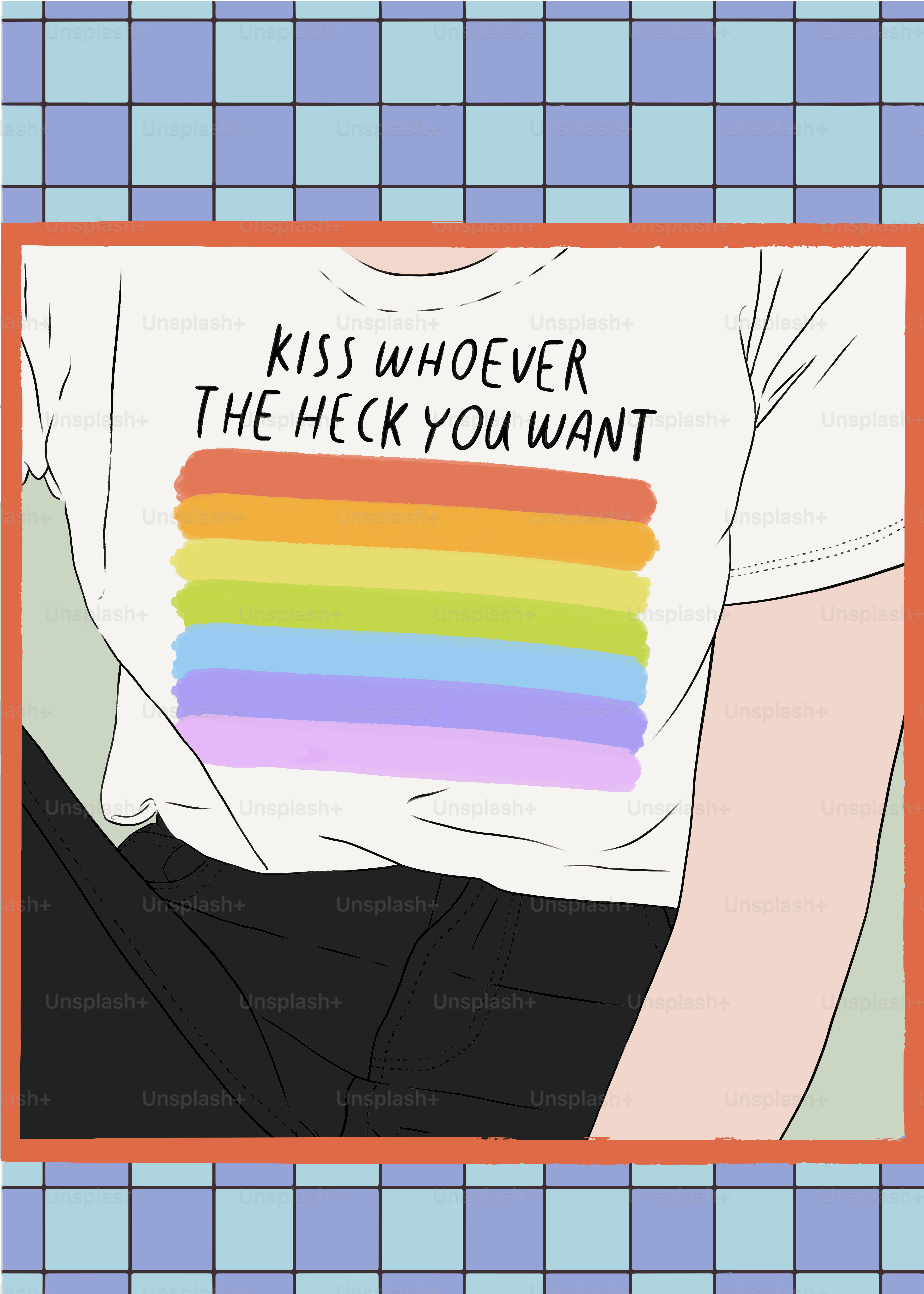 a person wearing a t - shirt that says kiss whoever the heck you want