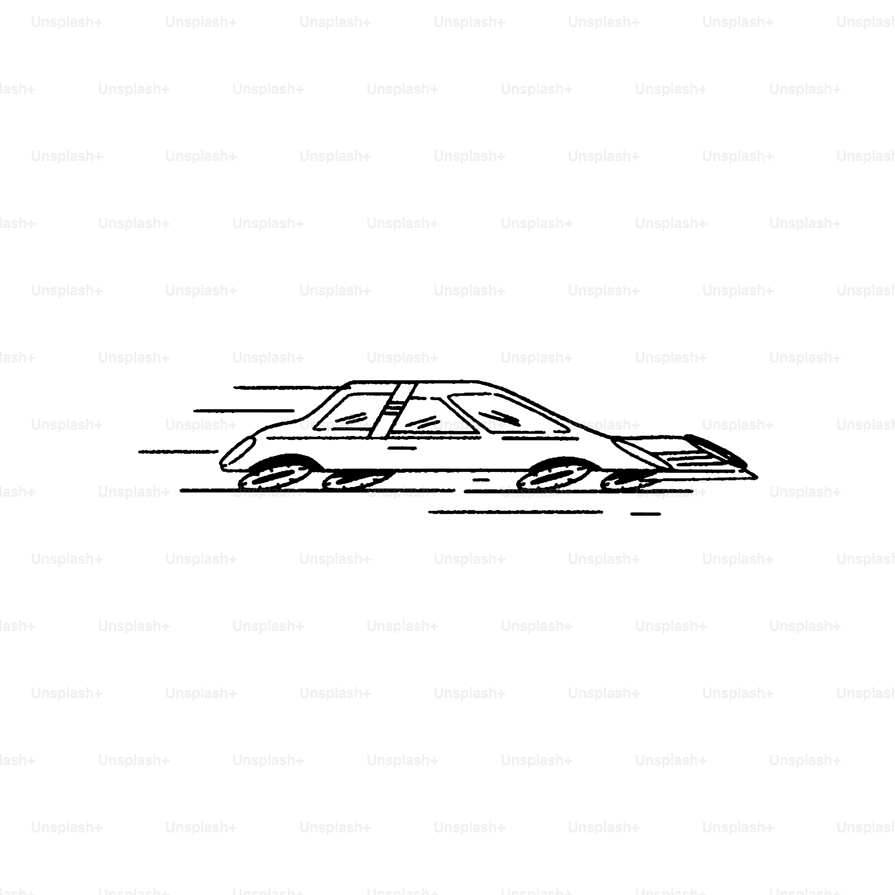 a black and white drawing of a car